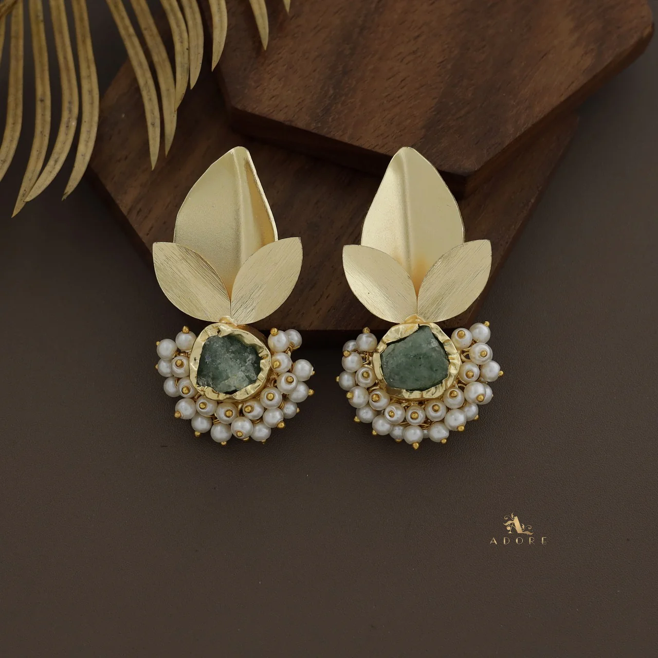 Raw Stone Bellonia 3 Fold Leafy Cluster Pearl Earring - Image 5
