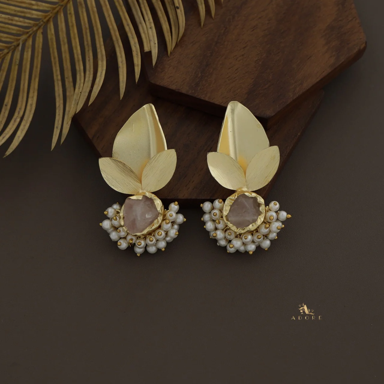 Raw Stone Bellonia 3 Fold Leafy Cluster Pearl Earring - Image 6