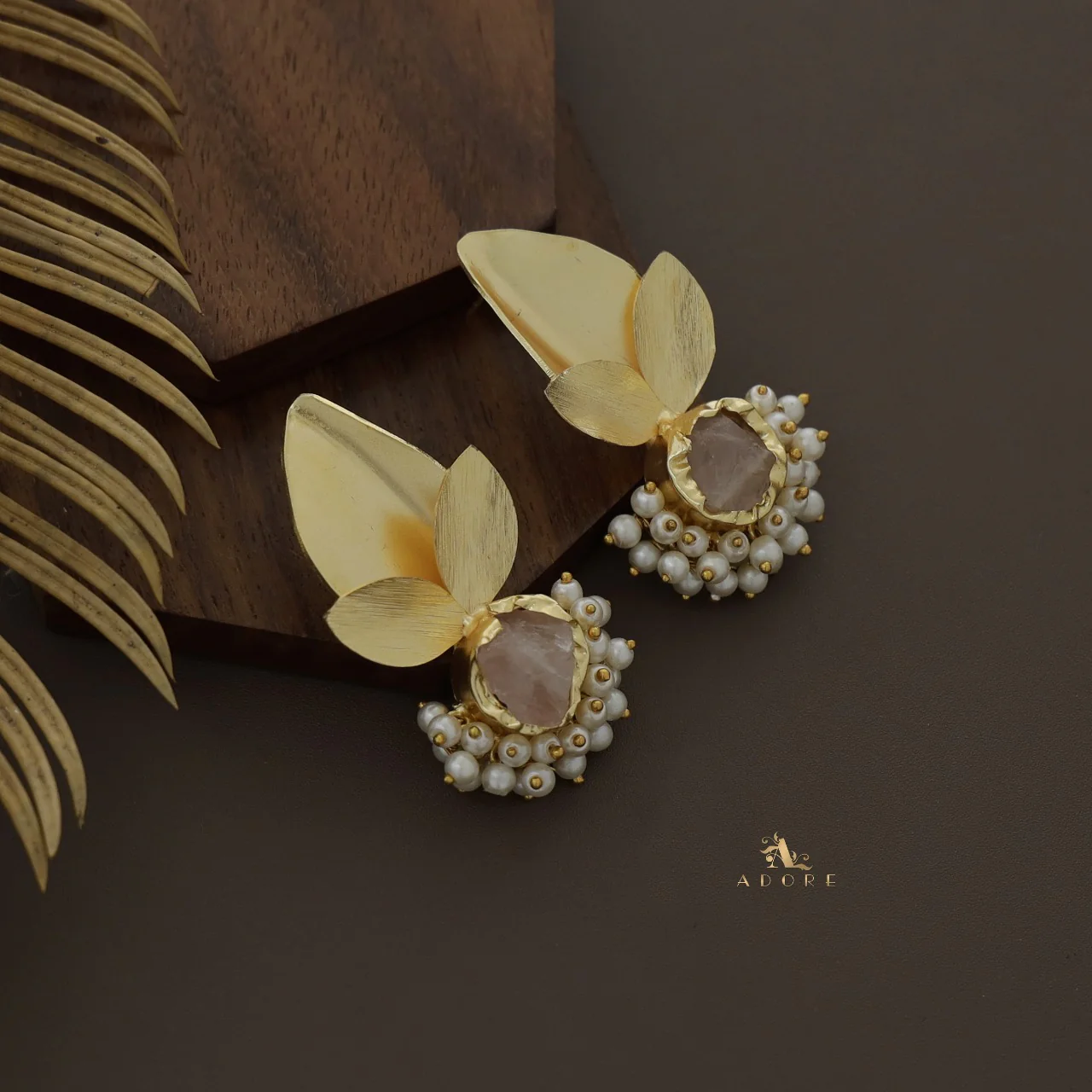 Raw Stone Bellonia 3 Fold Leafy Cluster Pearl Earring - Image 7