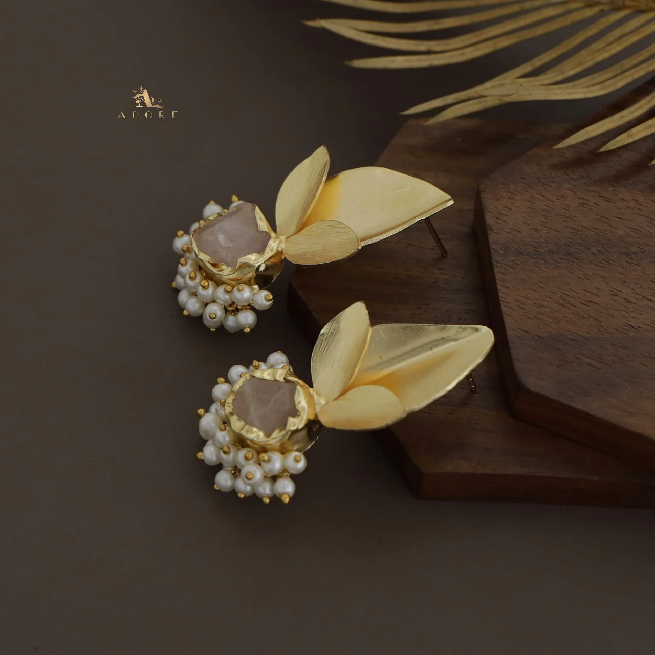 Raw Stone Bellonia 3 Fold Leafy Cluster Pearl Earring - Image 8