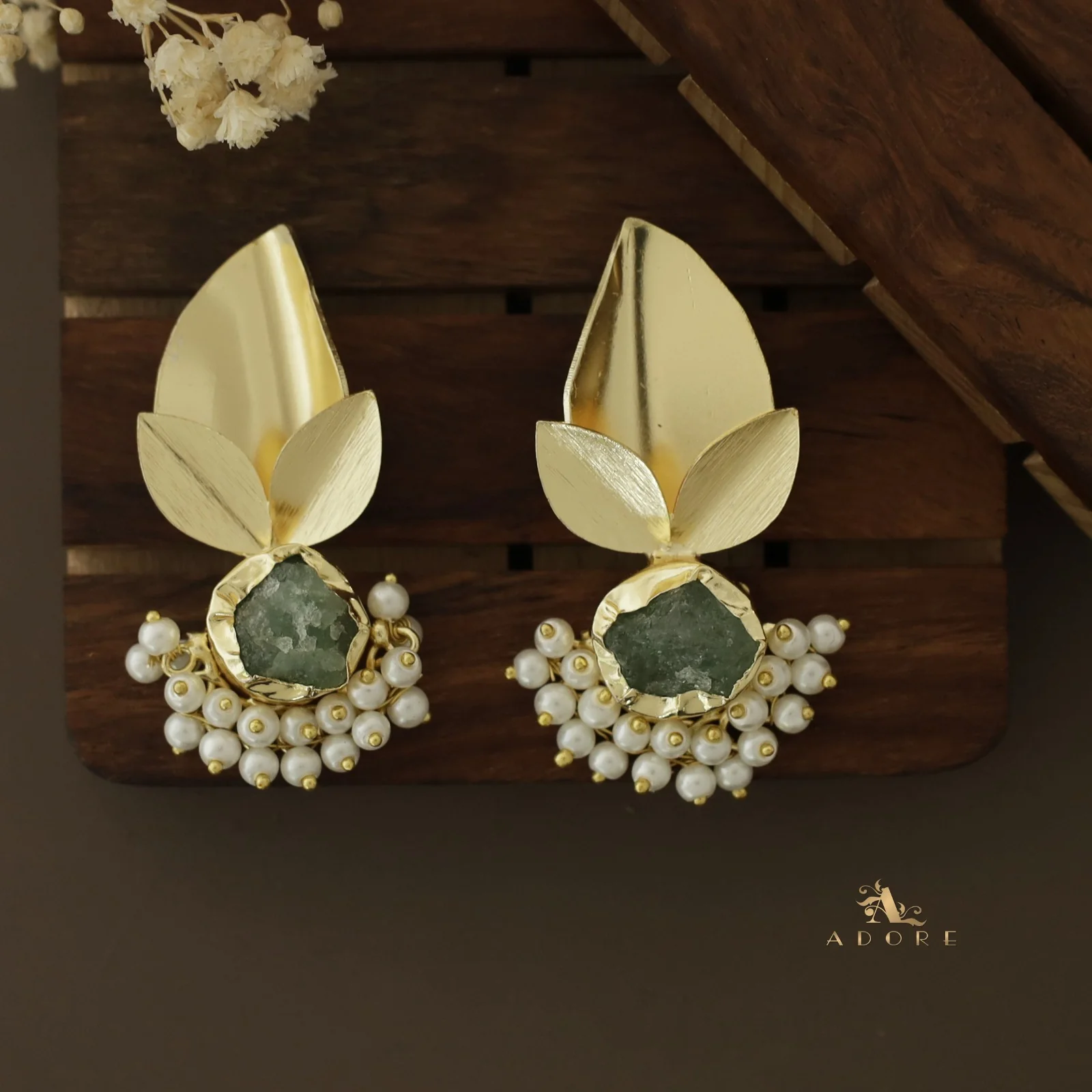 Raw Stone Bellonia 3 Fold Leafy Cluster Pearl Earring - Image 9