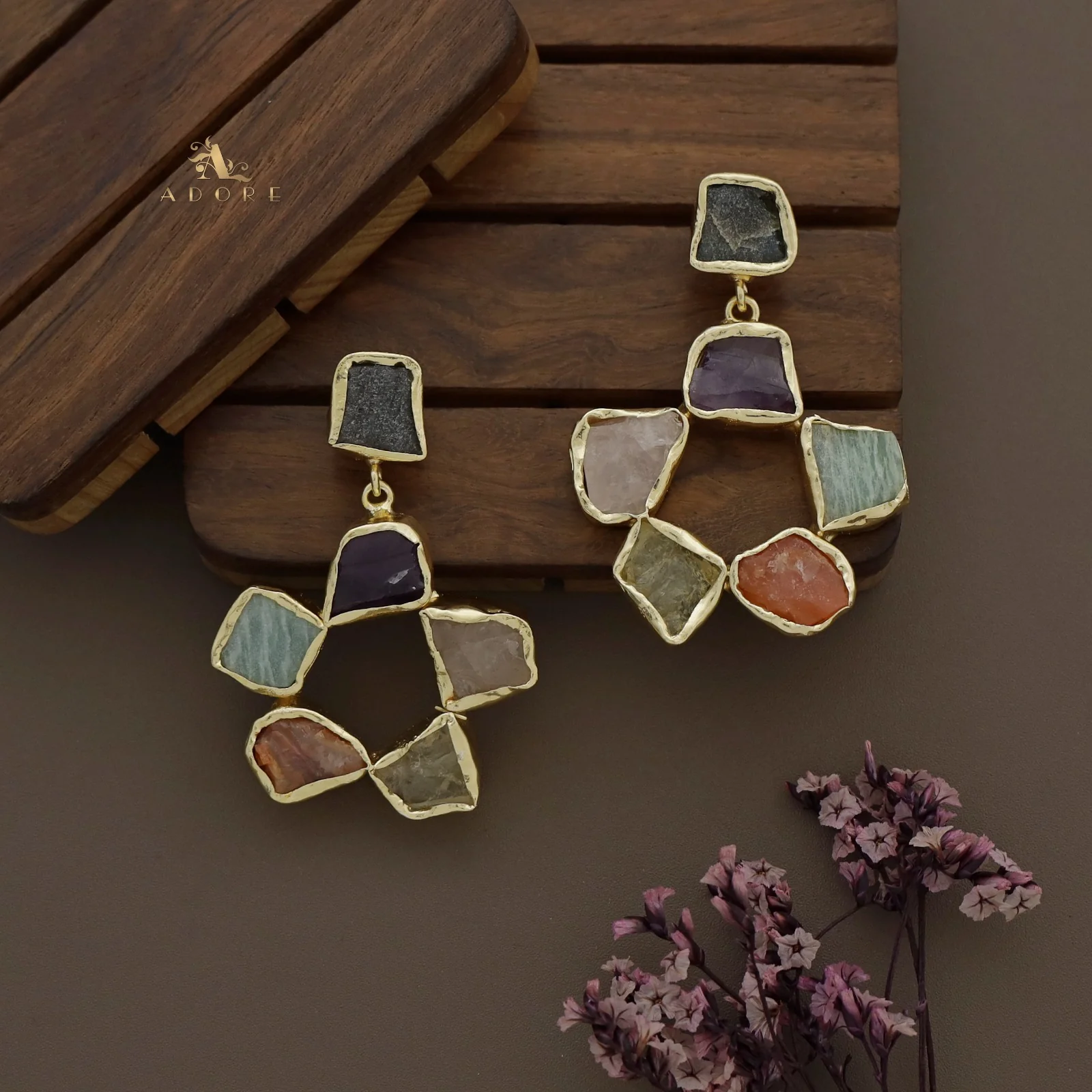 Raw Stone Flower Chakra Earring - Image 3