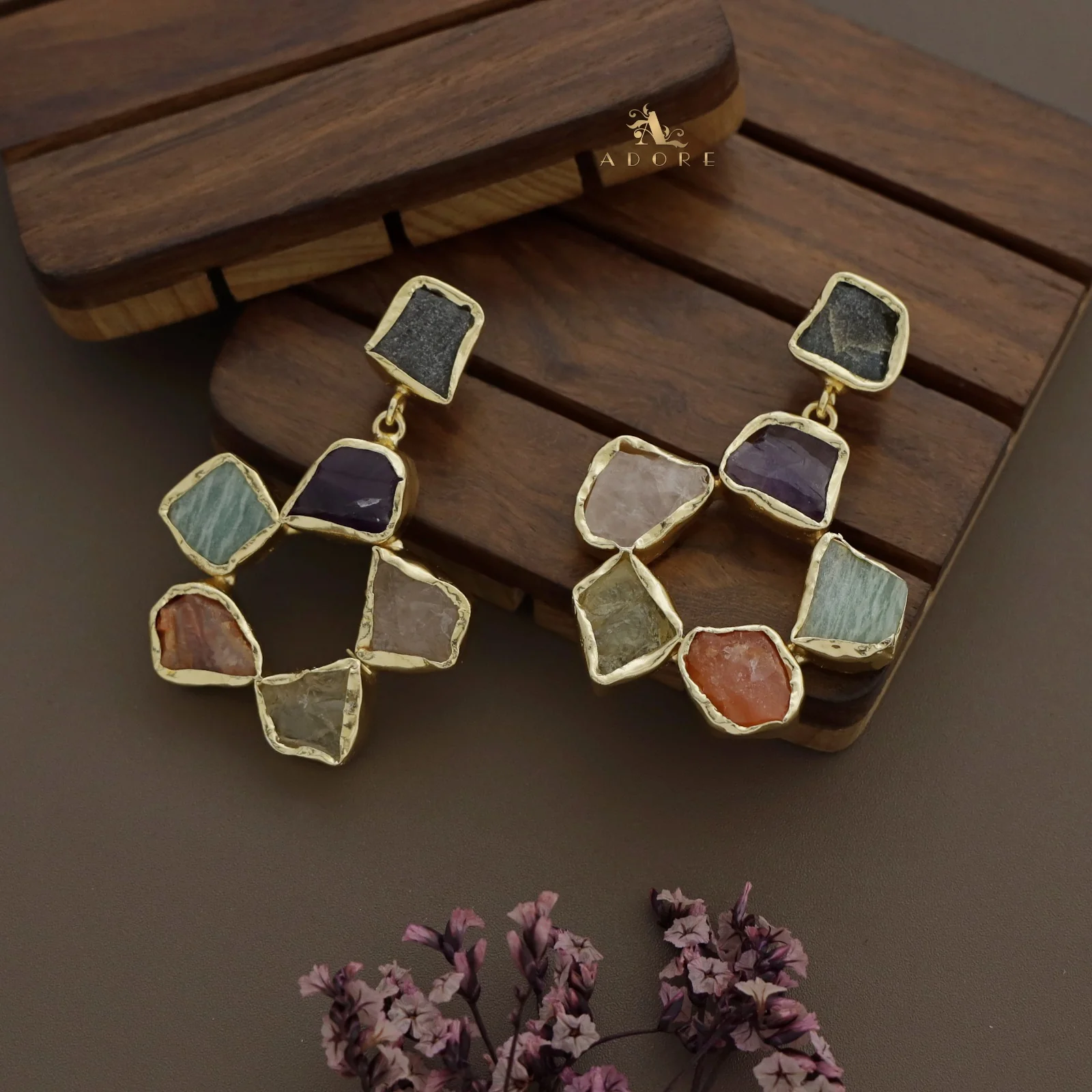 Raw Stone Flower Chakra Earring - Image 5