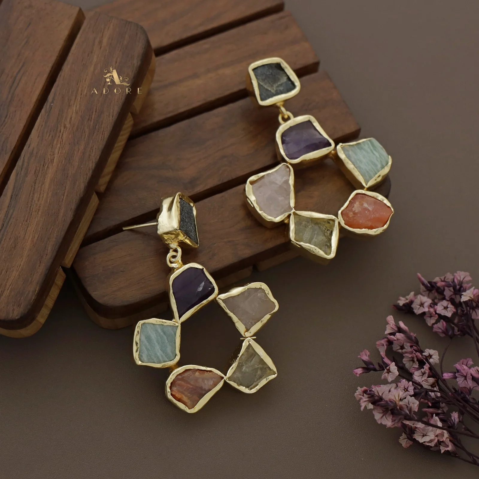 Raw Stone Flower Chakra Earring - Image 6