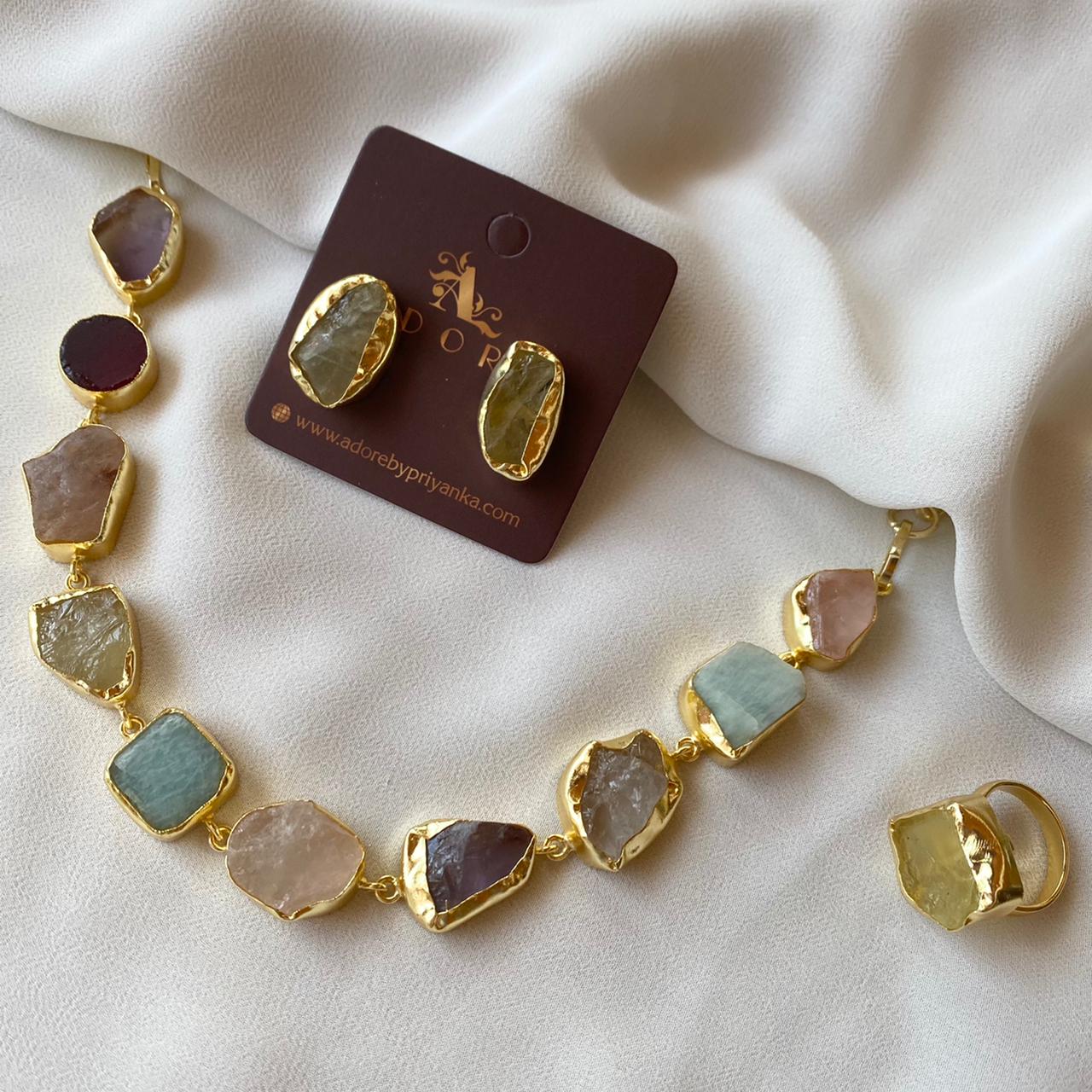 Raw Stone Unshape Eminent Combo (Short Neckpiece/Choker + Ring + Studs) - Image 10