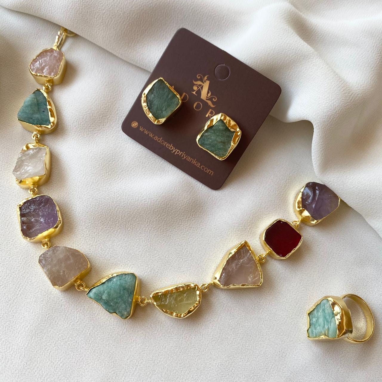 Raw Stone Unshape Eminent Combo (Short Neckpiece/Choker + Ring + Studs) - Image 11