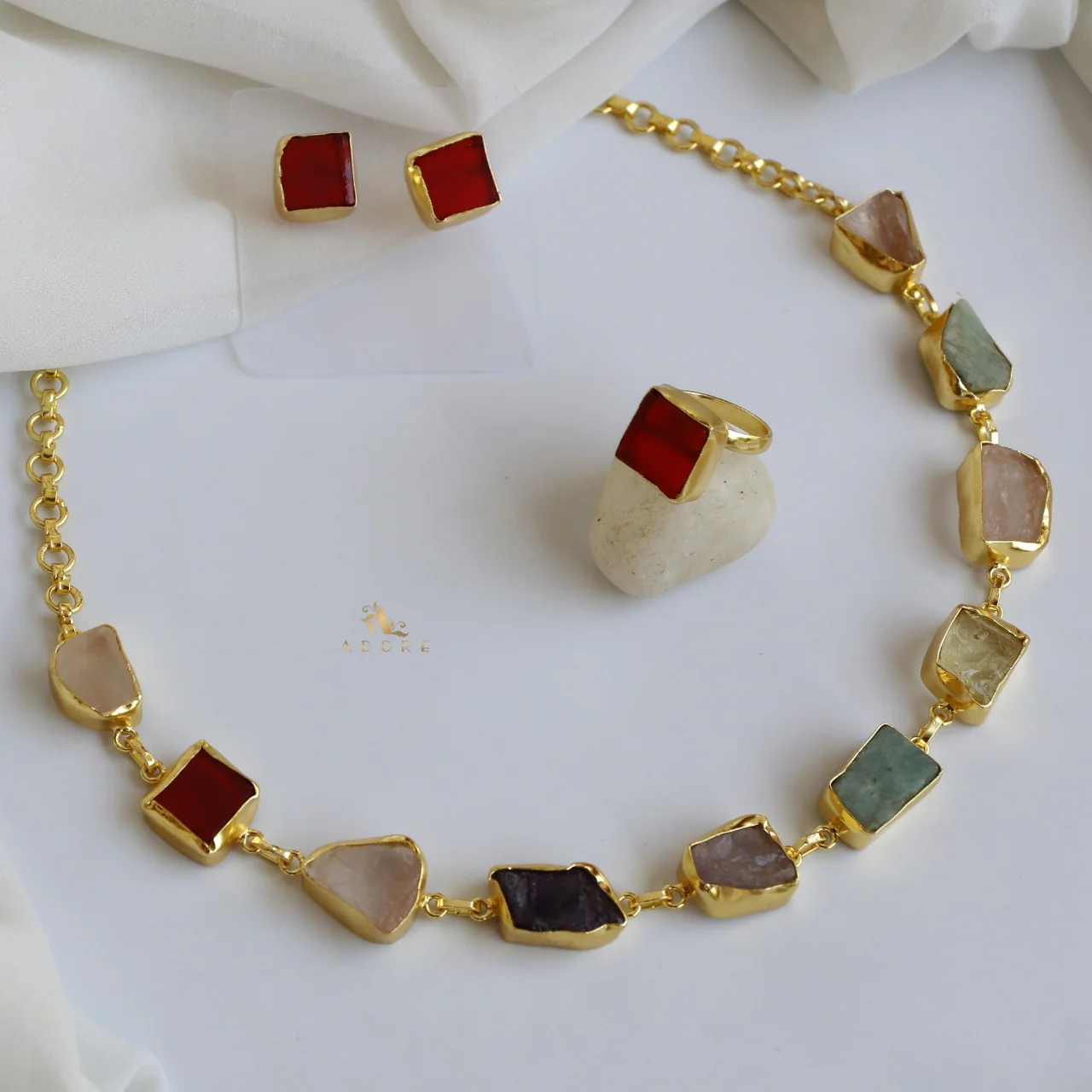 Raw Stone Unshape Eminent Combo (Short Neckpiece/Choker + Ring + Studs) - Image 20