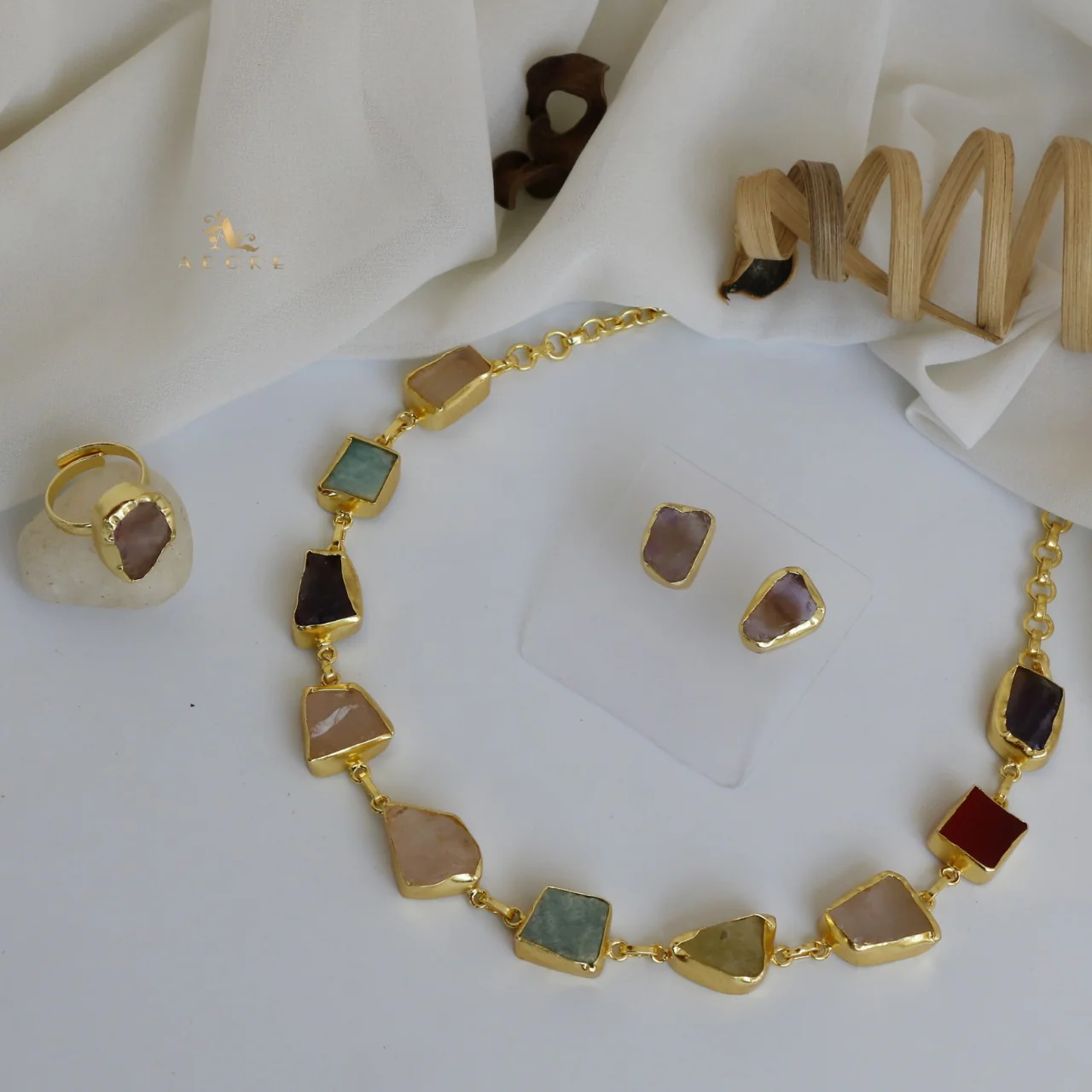 Raw Stone Unshape Eminent Combo (Short Neckpiece/Choker + Ring + Studs) - Image 21