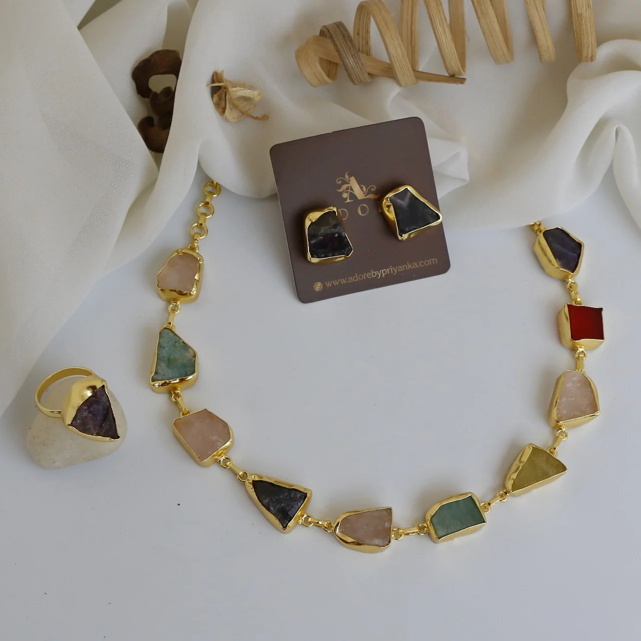 Raw Stone Unshape Eminent Combo (Short Neckpiece/Choker + Ring + Studs) - Image 22