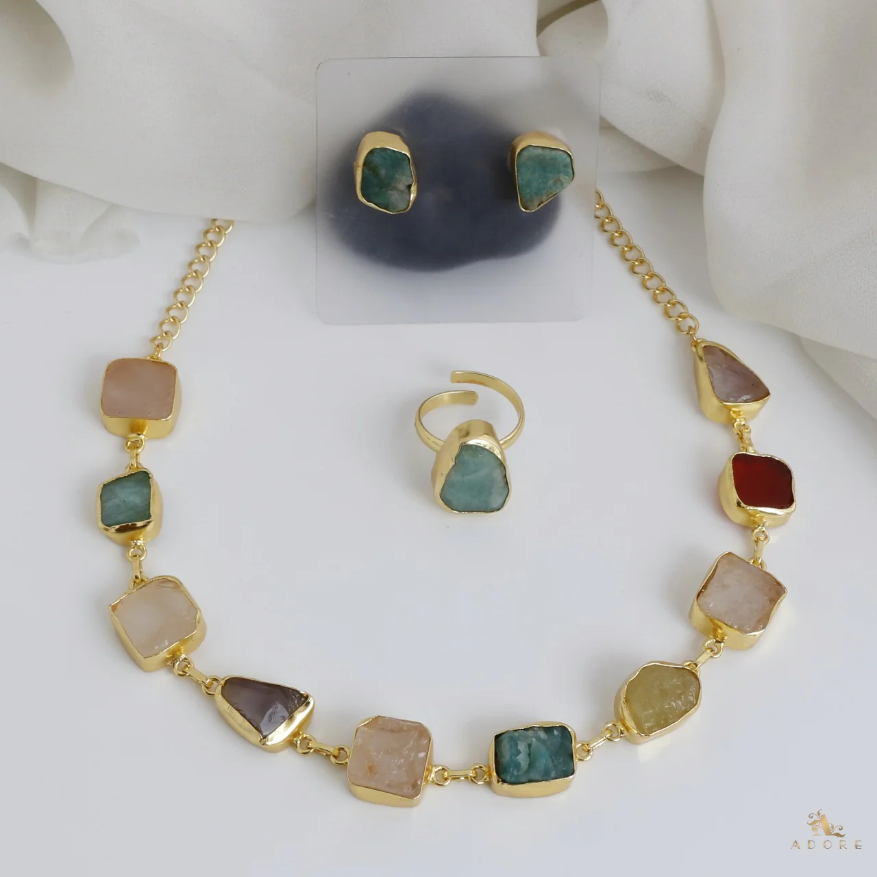 Raw Stone Unshape Eminent Combo (Short Neckpiece/Choker + Ring + Studs) - Image 24