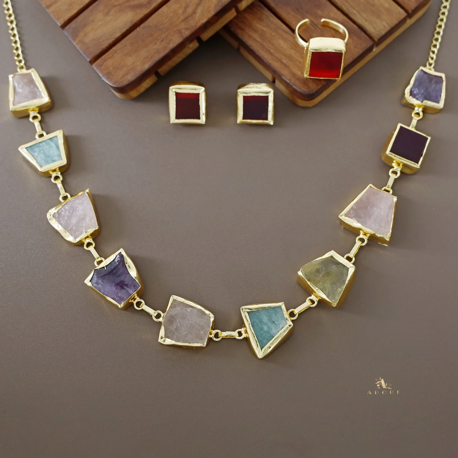 Raw Stone Unshape Eminent Combo (Short Neckpiece/Choker + Ring + Studs) - Image 3