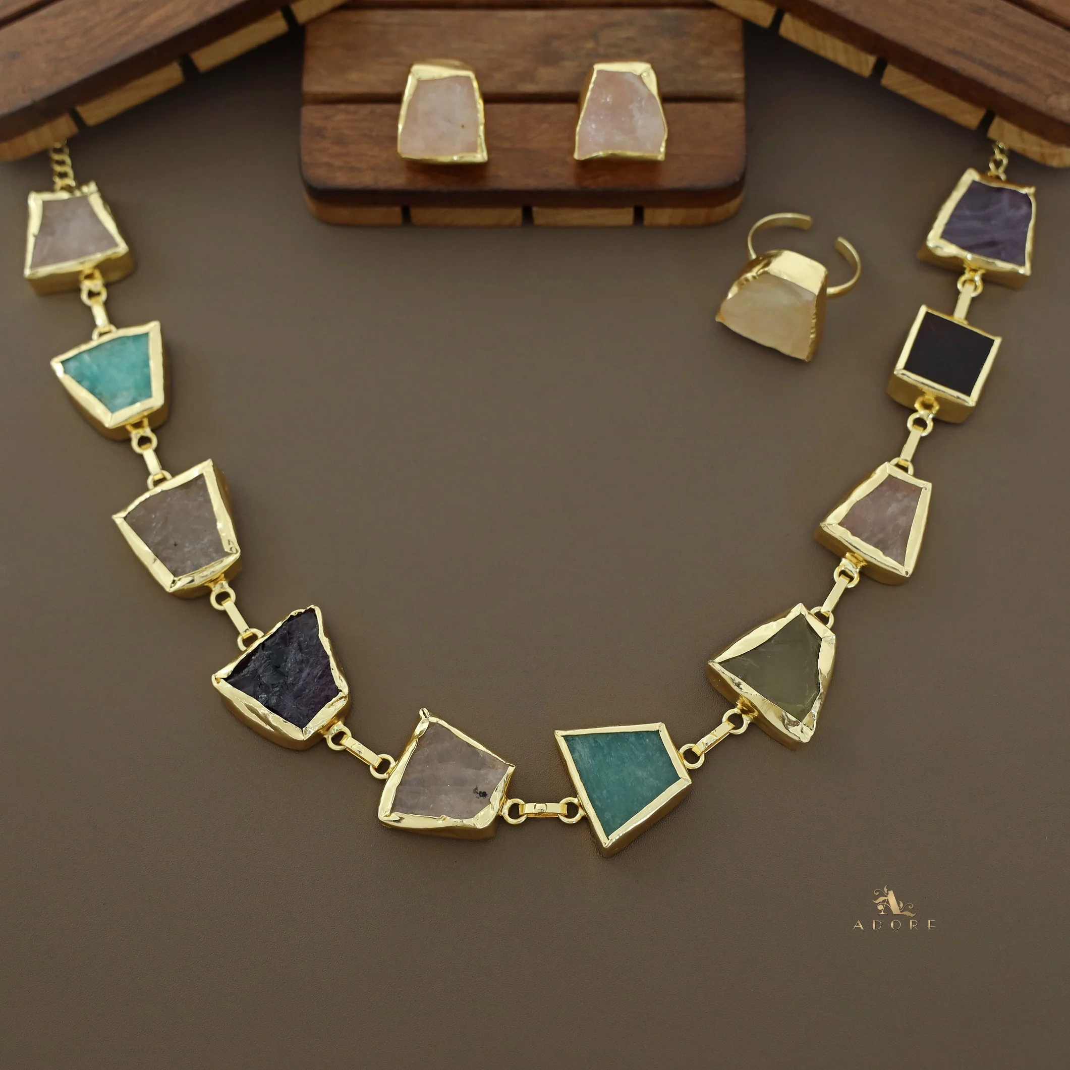 Raw Stone Unshape Eminent Combo (Short Neckpiece/Choker + Ring + Studs) - Image 4