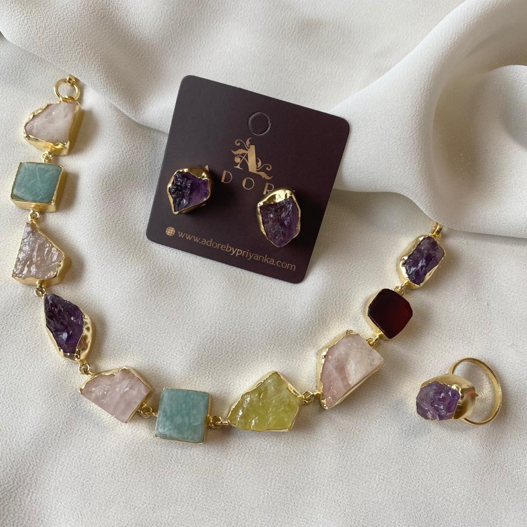 Raw Stone Unshape Eminent Combo (Short Neckpiece/Choker + Ring + Studs) - Image 5