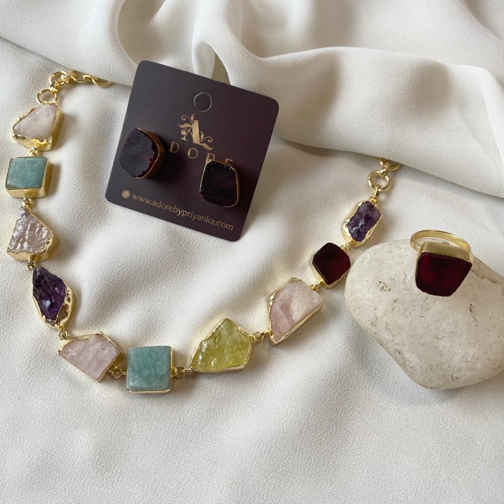 Raw Stone Unshape Eminent Combo (Short Neckpiece/Choker + Ring + Studs) - Image 6