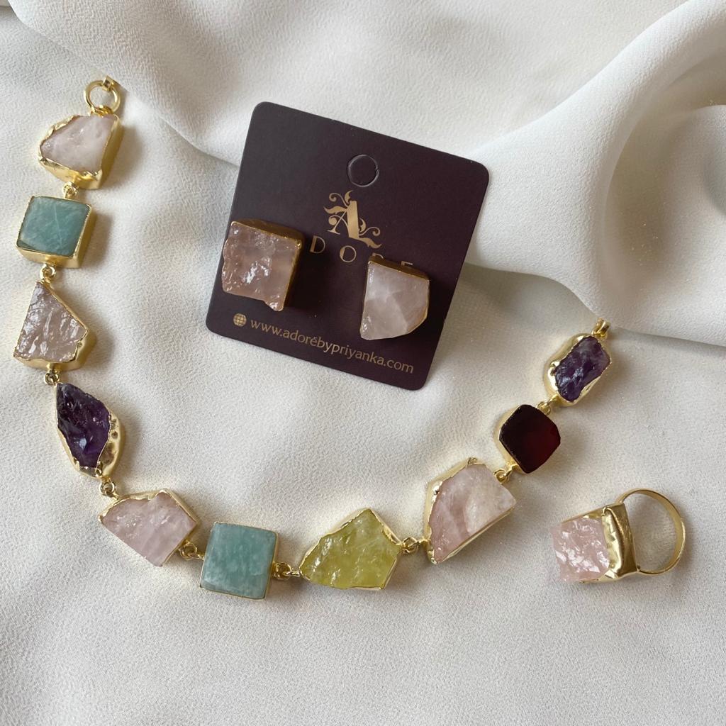 Raw Stone Unshape Eminent Combo (Short Neckpiece/Choker + Ring + Studs) - Image 7