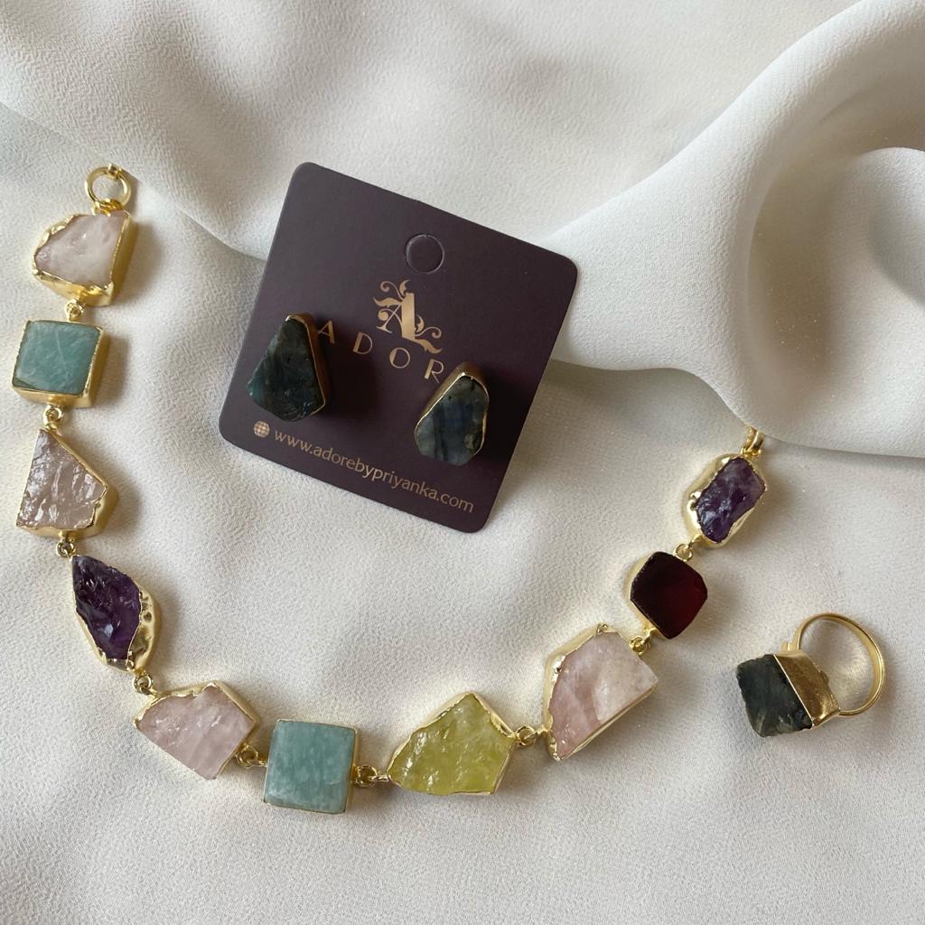 Raw Stone Unshape Eminent Combo (Short Neckpiece/Choker + Ring + Studs) - Image 8