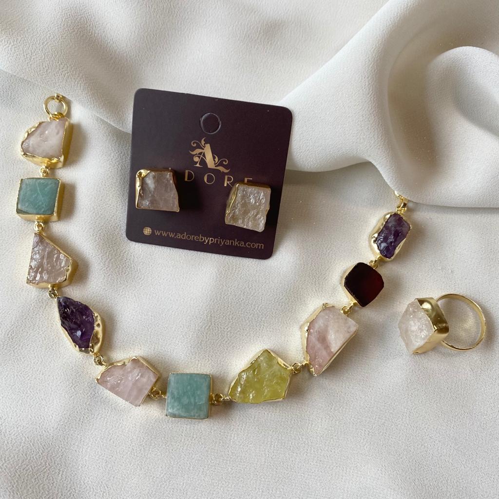 Raw Stone Unshape Eminent Combo (Short Neckpiece/Choker + Ring + Studs) - Image 9