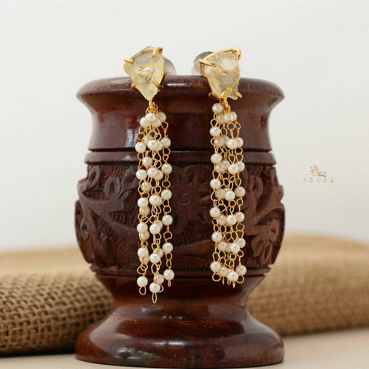 Raw Stone Tassel Pearl Earring - Image 11