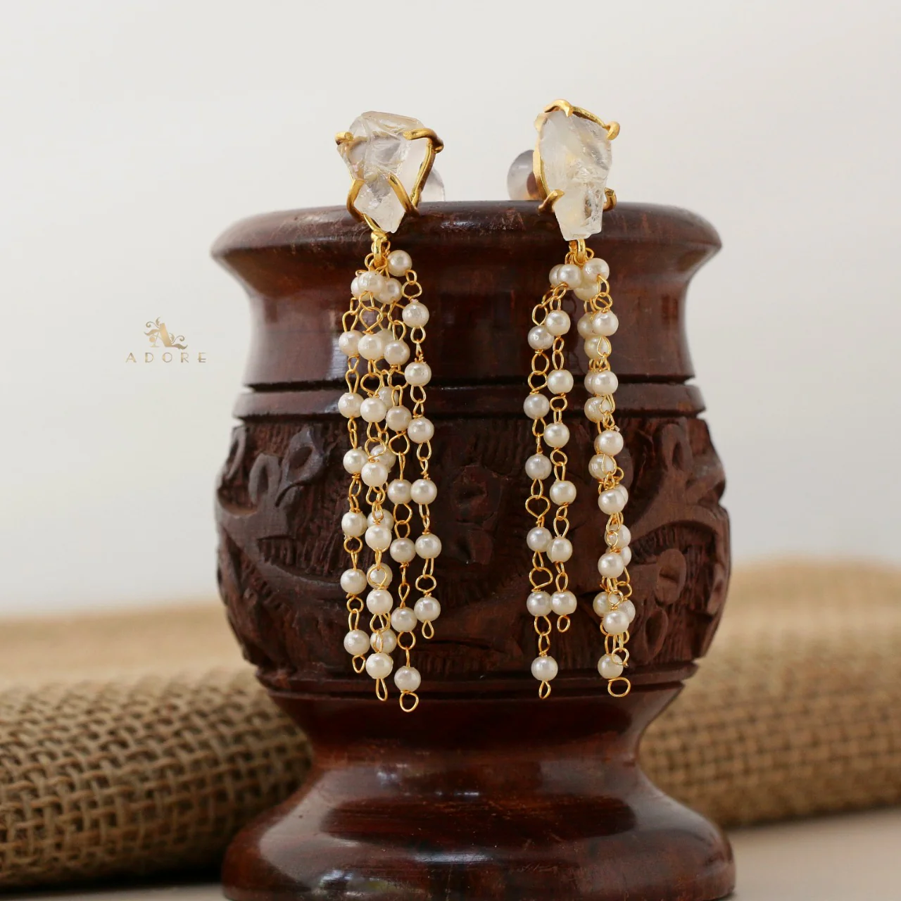 Raw Stone Tassel Pearl Earring - Image 2