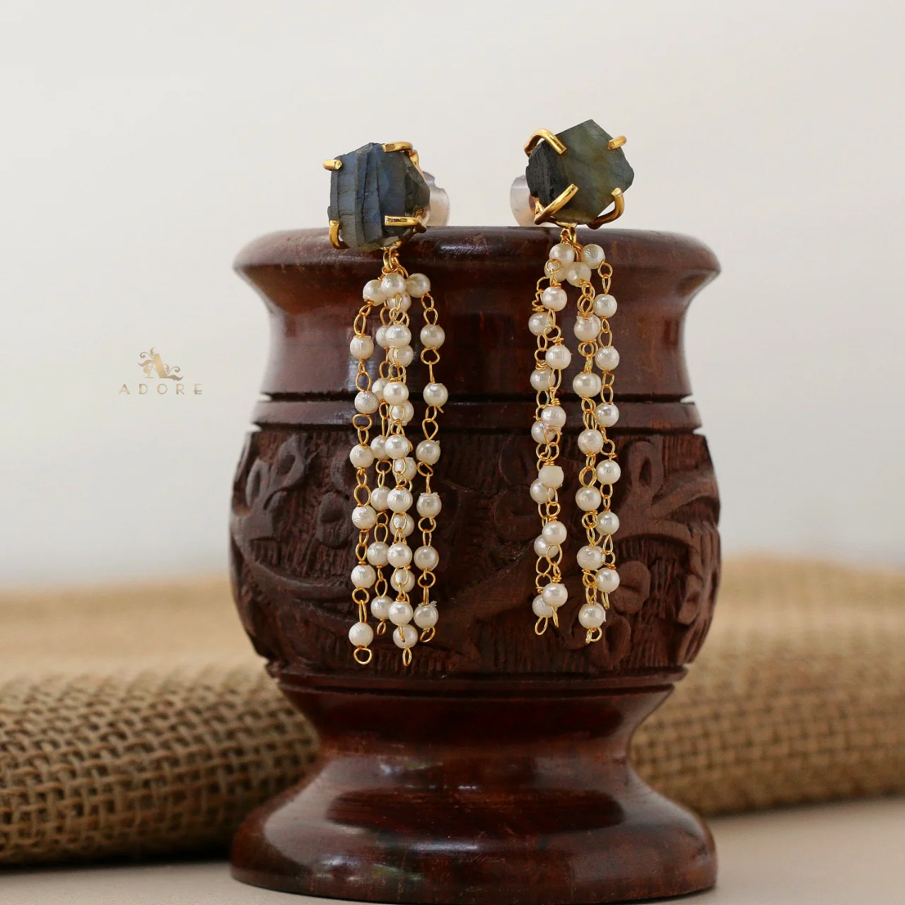 Raw Stone Tassel Pearl Earring - Image 3