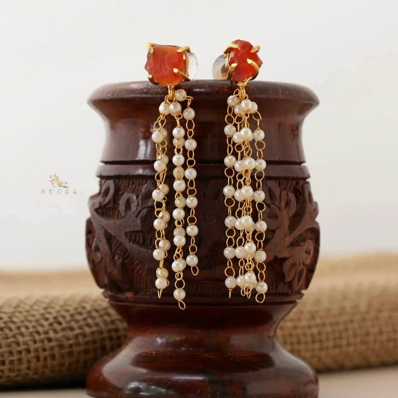 Raw Stone Tassel Pearl Earring - Image 4