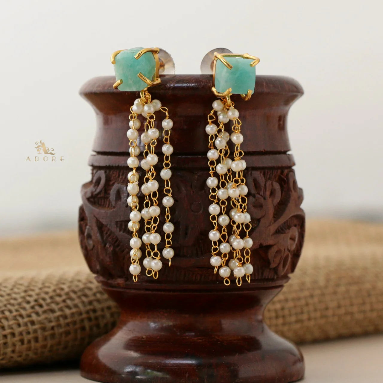 Raw Stone Tassel Pearl Earring - Image 5