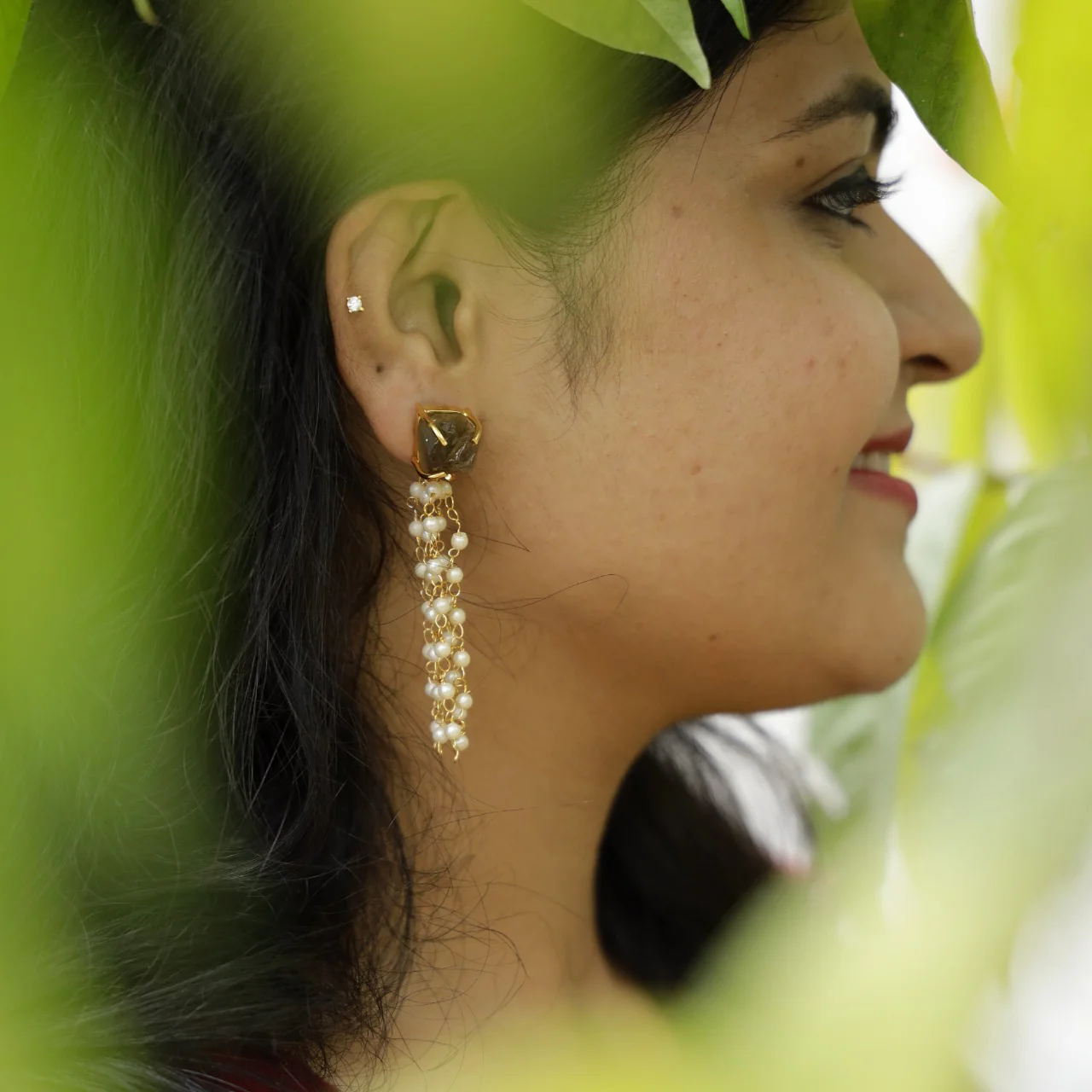 Raw Stone Tassel Pearl Earring - Image 6