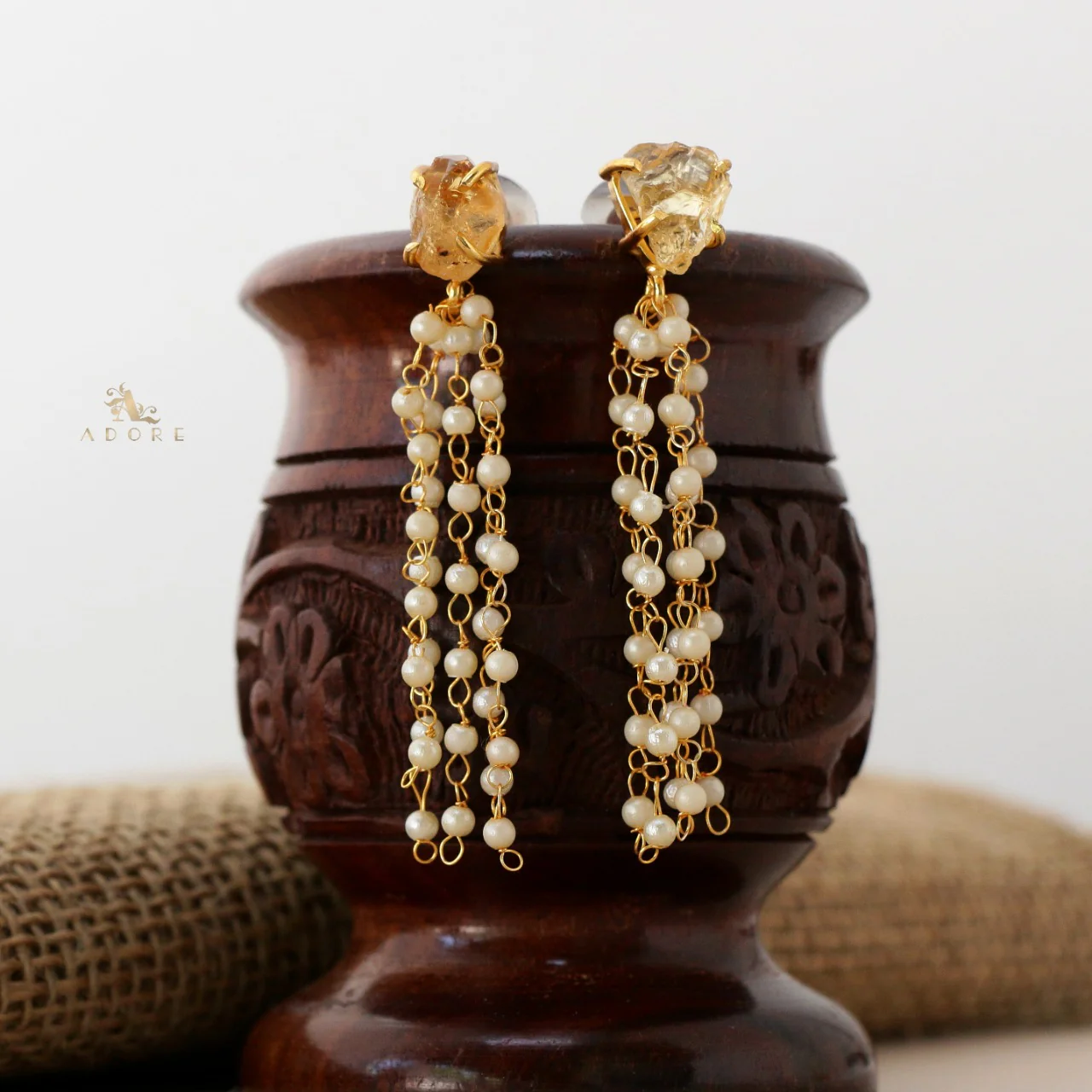 Raw Stone Tassel Pearl Earring - Image 7