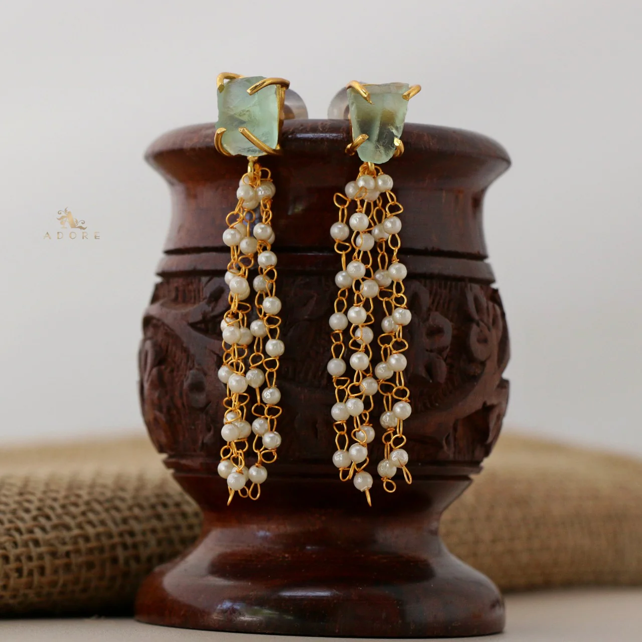 Raw Stone Tassel Pearl Earring - Image 8
