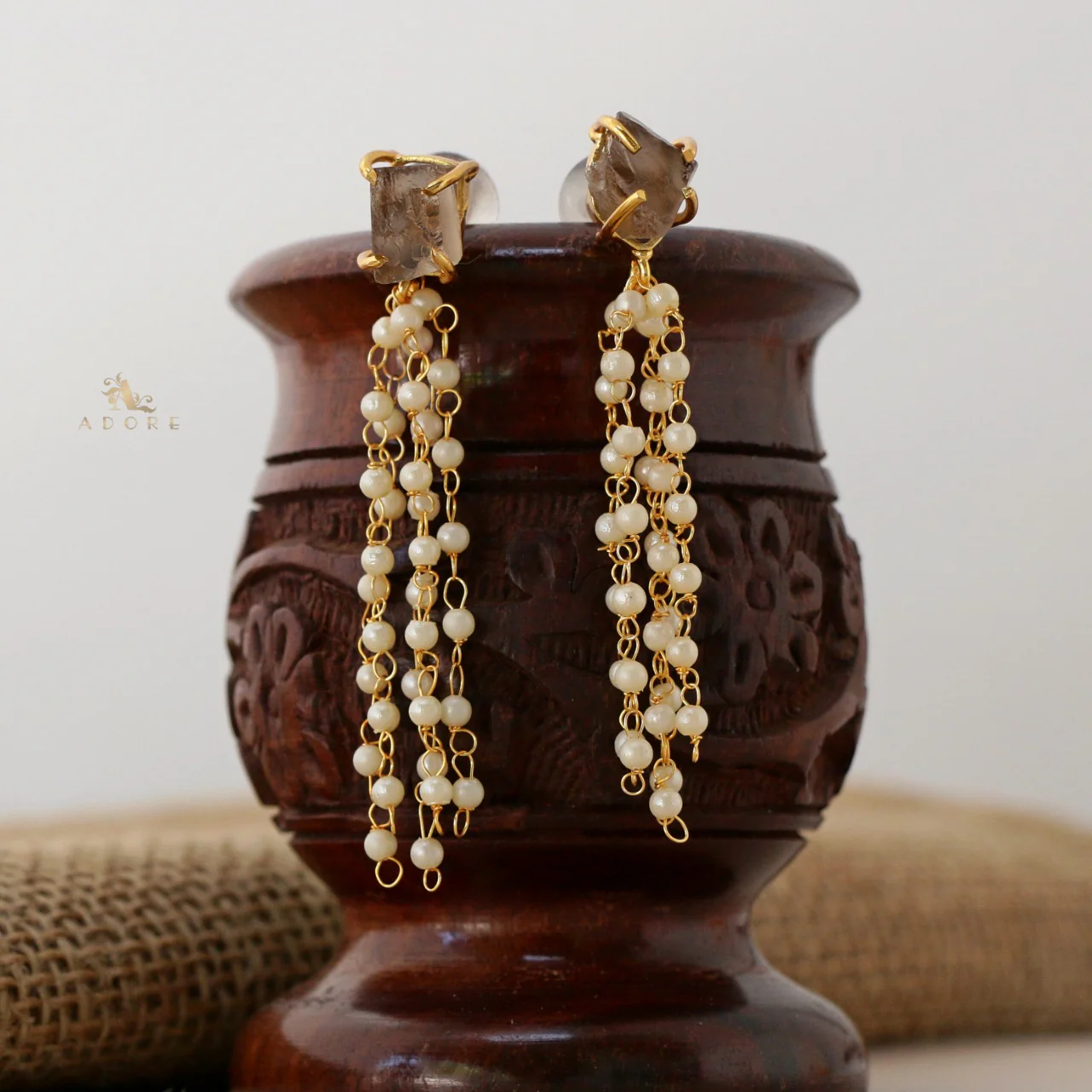 Raw Stone Tassel Pearl Earring - Image 9