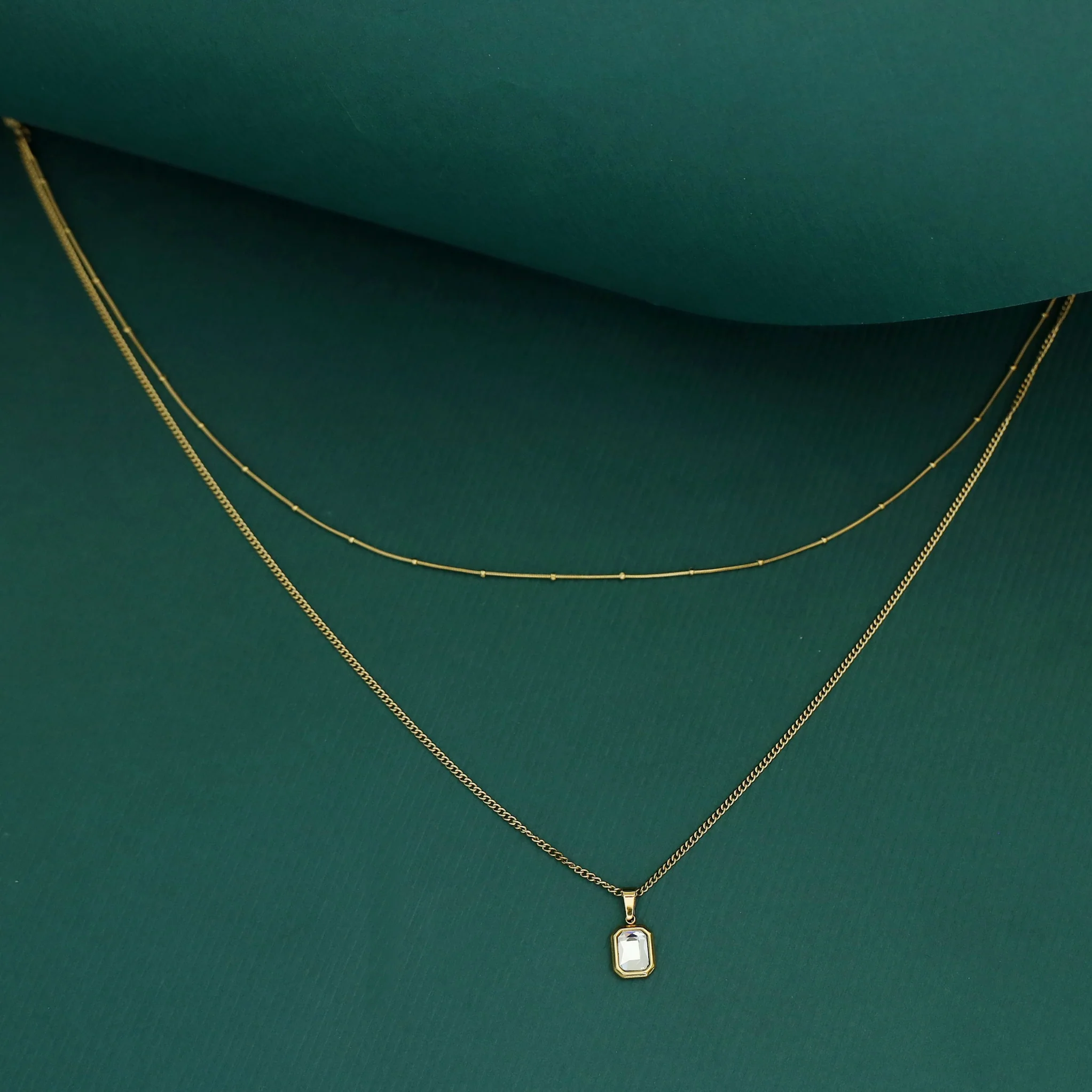 Rayana 2 Layer Rectangle Glossy Stone Neckpiece - Image 3
