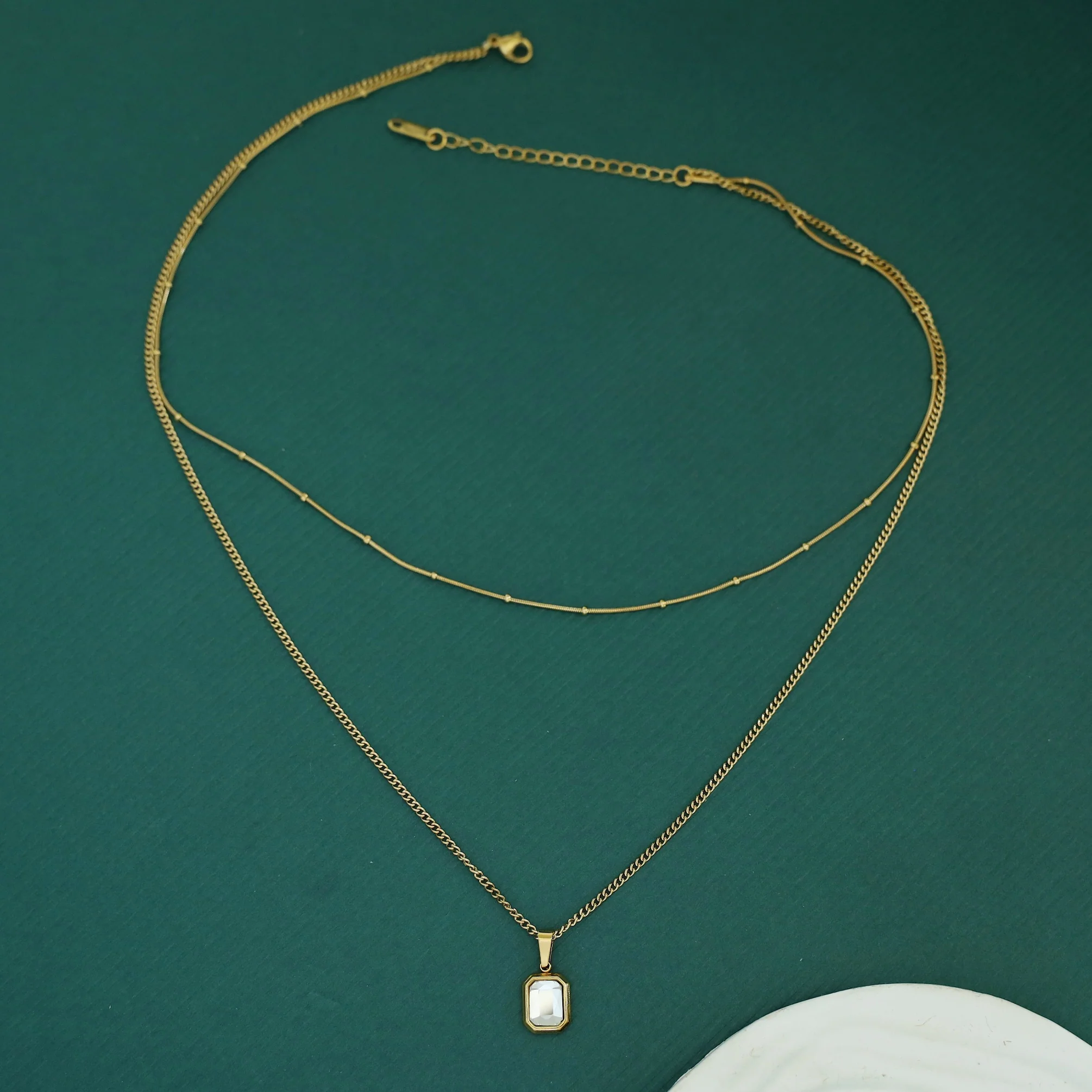 Rayana 2 Layer Rectangle Glossy Stone Neckpiece - Image 4