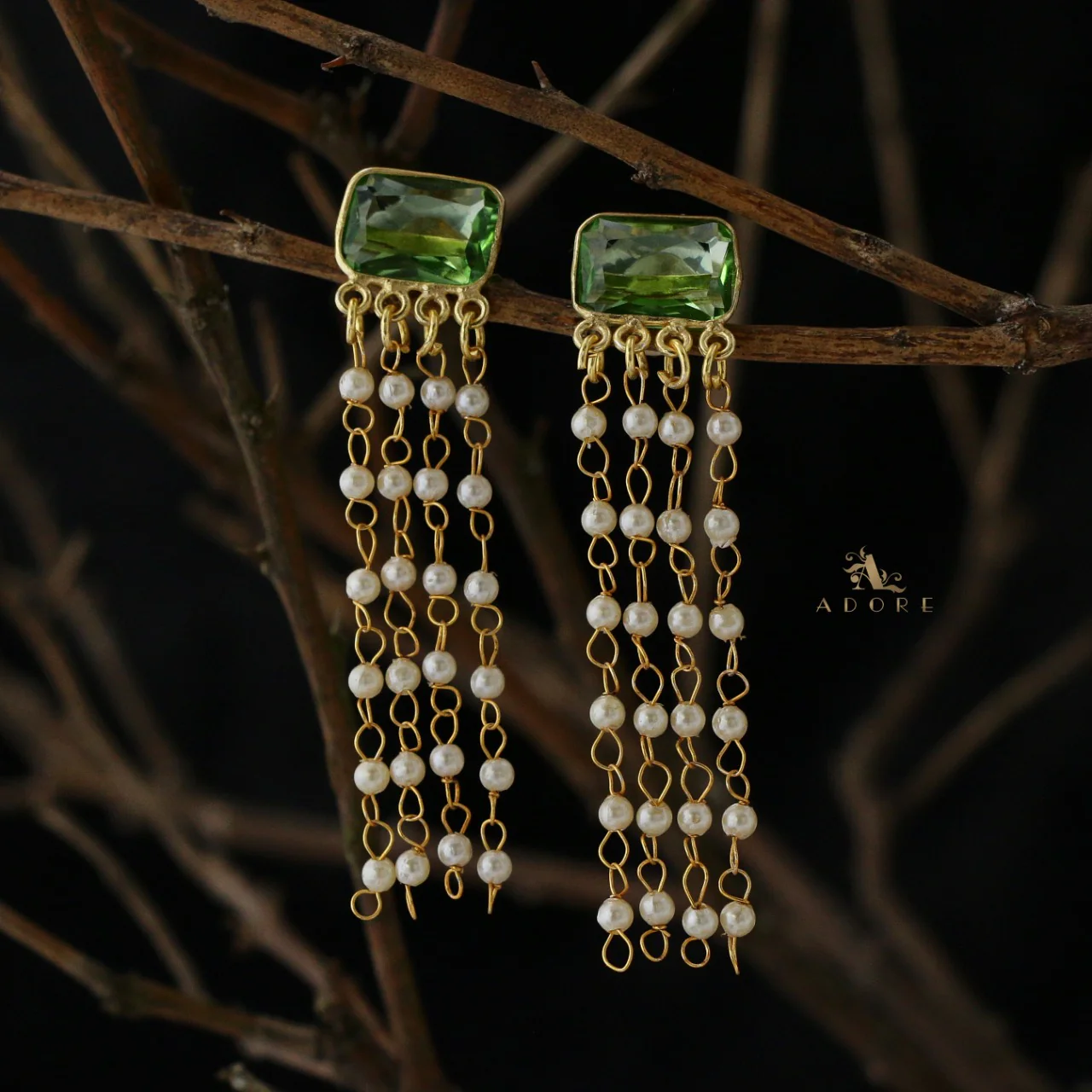 Rectangle Glossy Tassel Pearl Earring - Image 15