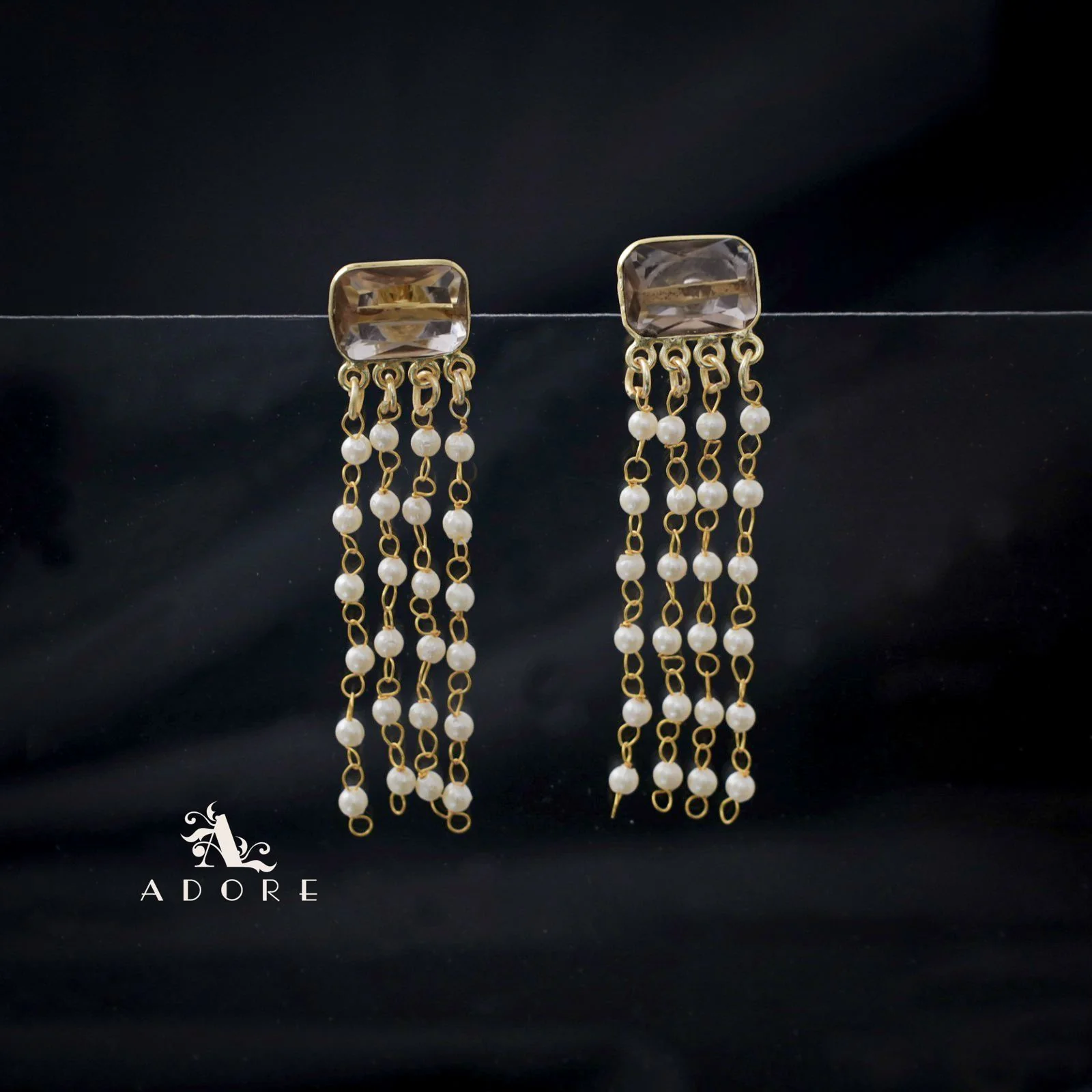 Rectangle Glossy Tassel Pearl Earring - Image 16