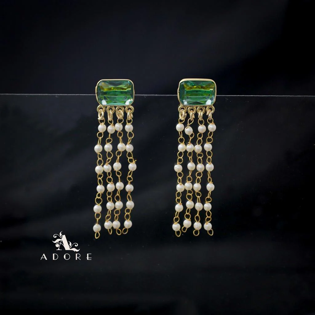 Rectangle Glossy Tassel Pearl Earring - Image 17