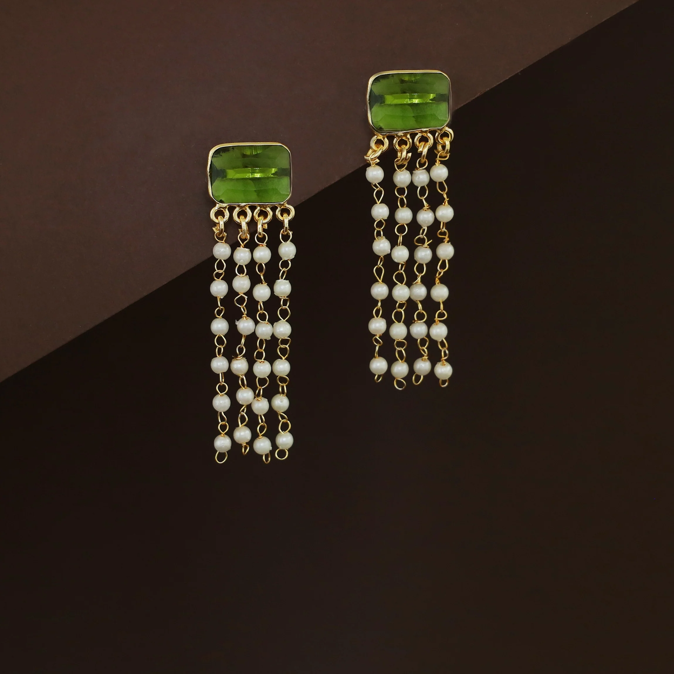 Rectangle Glossy Tassel Pearl Earring - Image 20