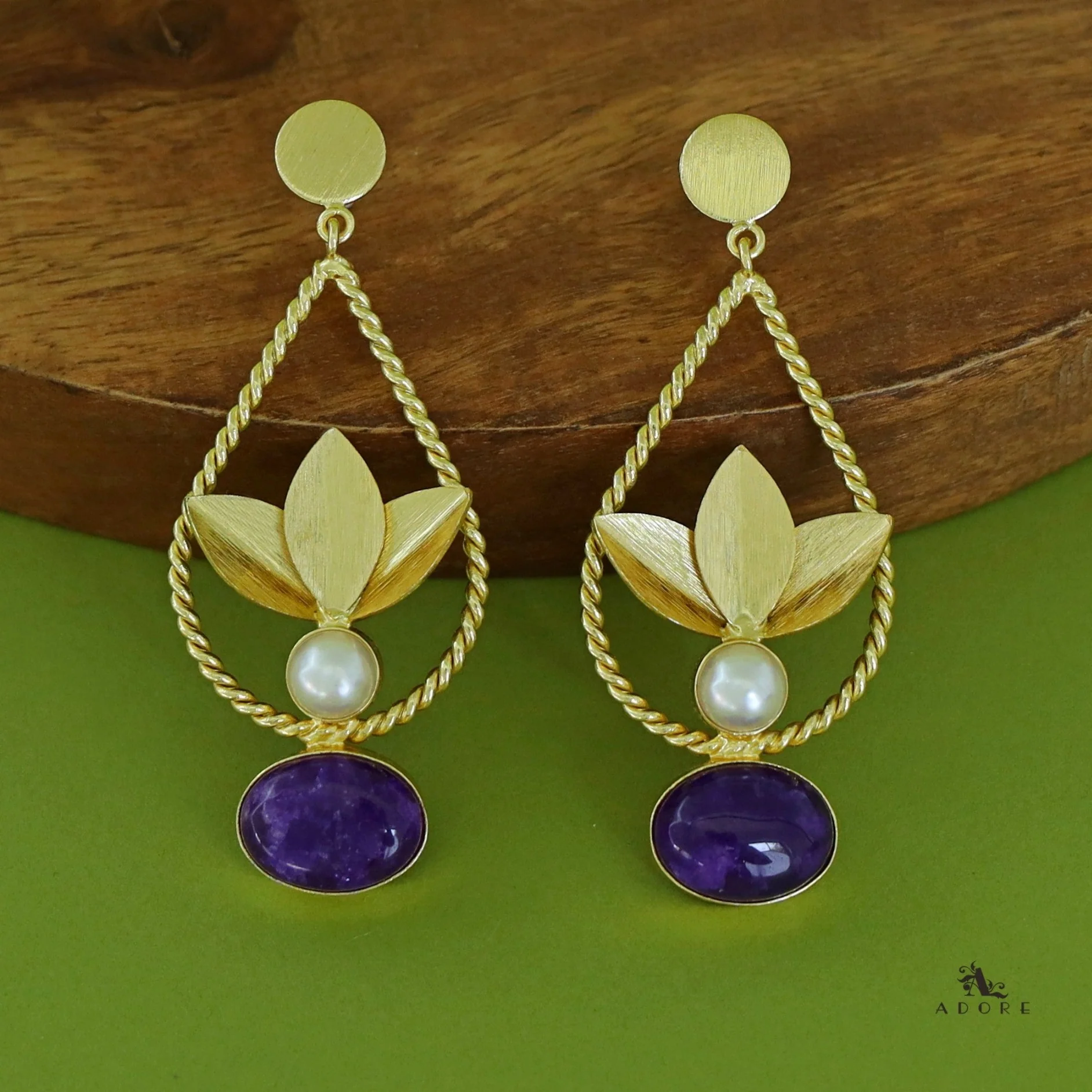 Renza Twisted Drop Leafy Pearl Earring - Image 2