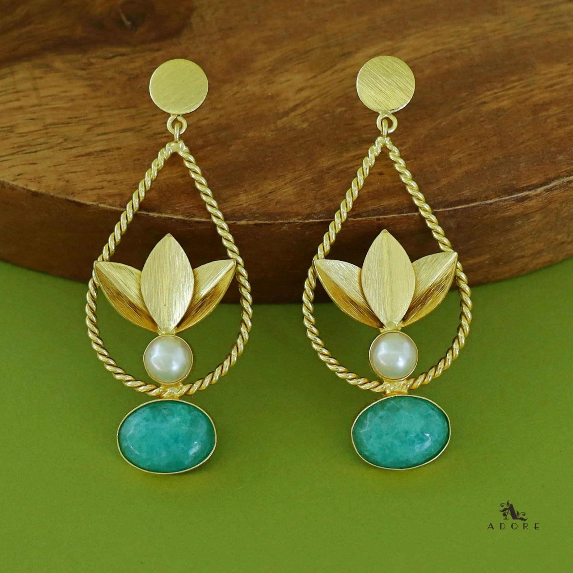 Renza Twisted Drop Leafy Pearl Earring - Image 3