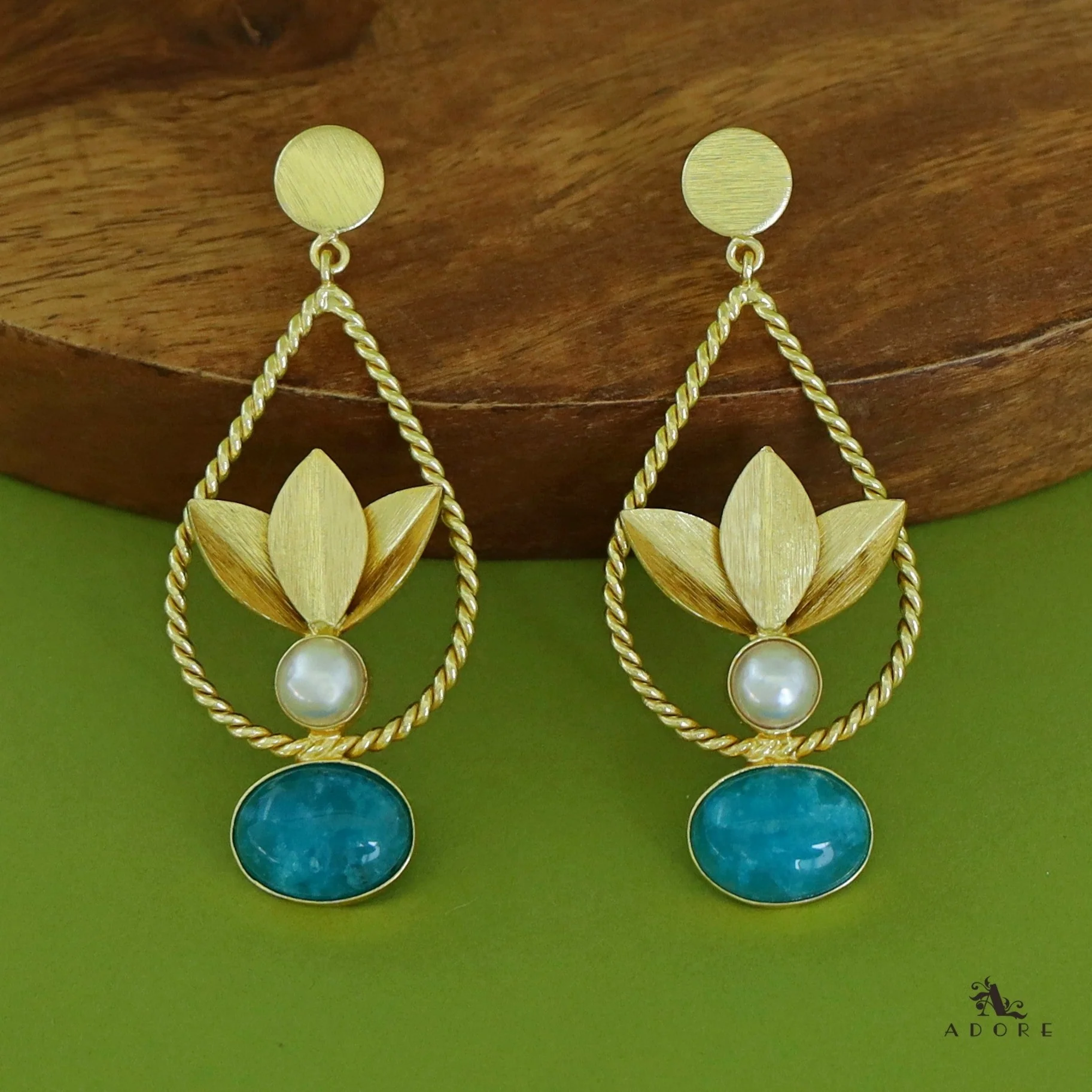 Renza Twisted Drop Leafy Pearl Earring - Image 4