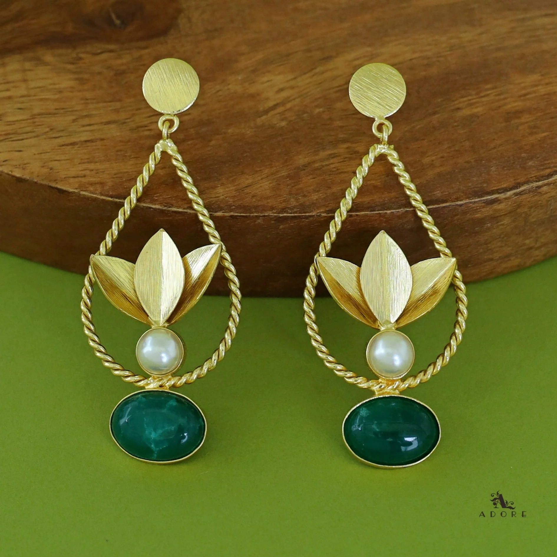 Renza Twisted Drop Leafy Pearl Earring - Image 5