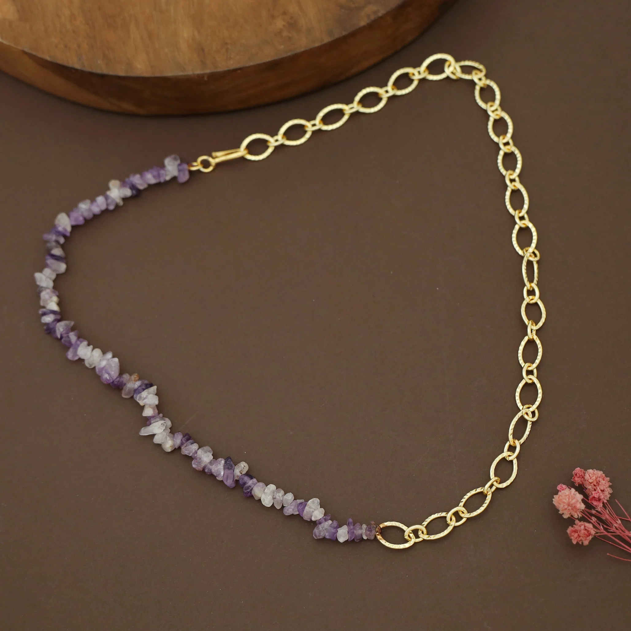 Richeera Natural Stone Golden Chainy Neckpiece - Image 2