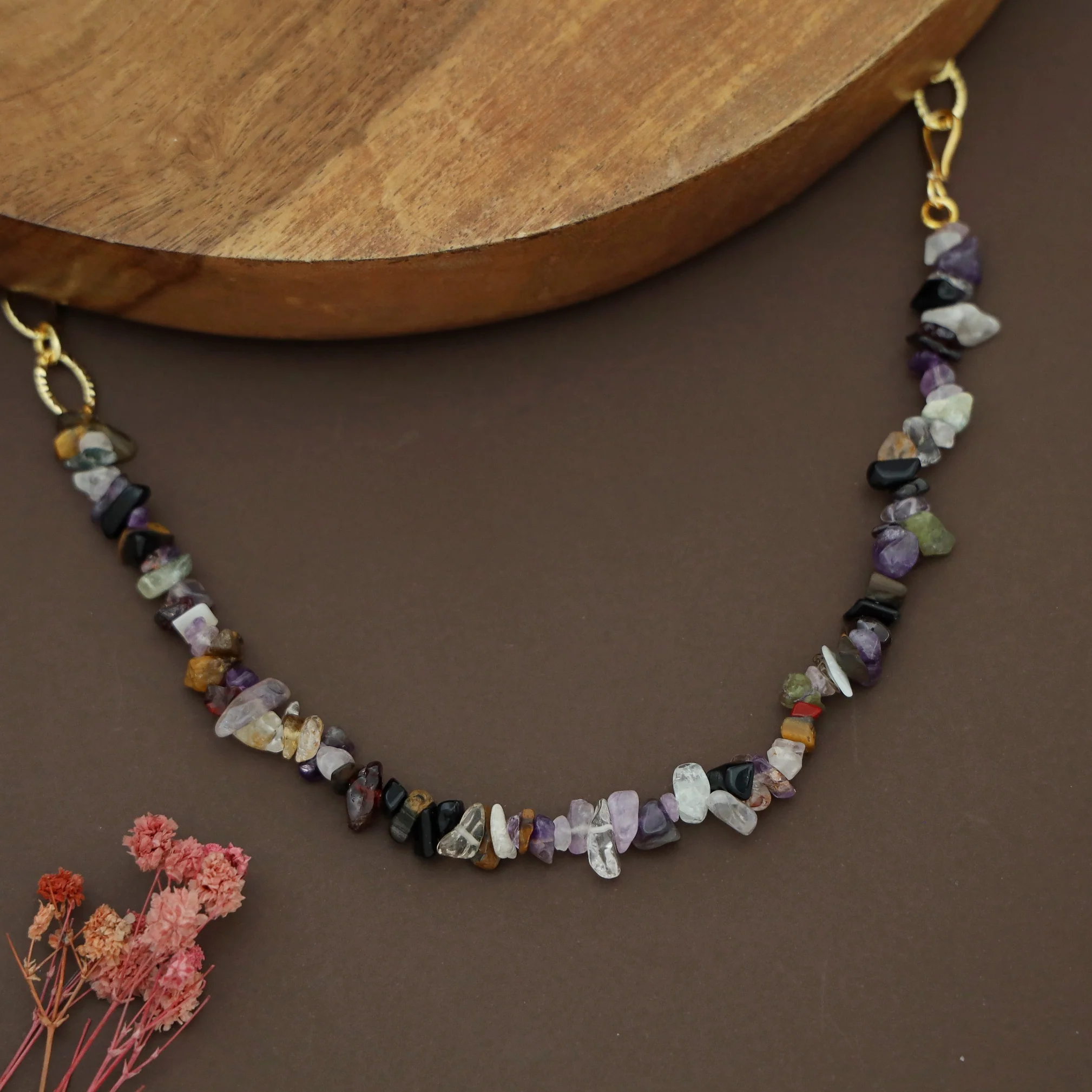 Richeera Natural Stone Golden Chainy Neckpiece - Image 3