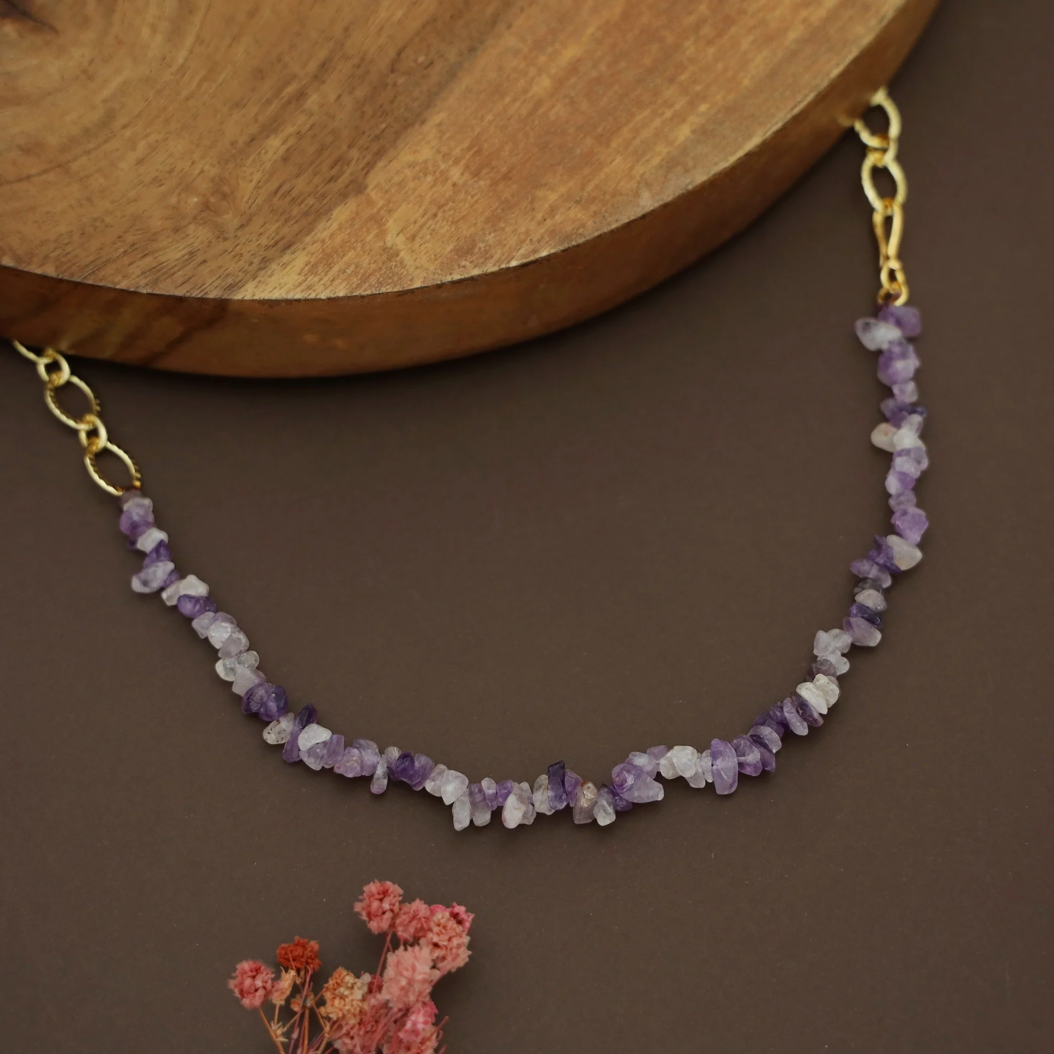 Richeera Natural Stone Golden Chainy Neckpiece - Image 5