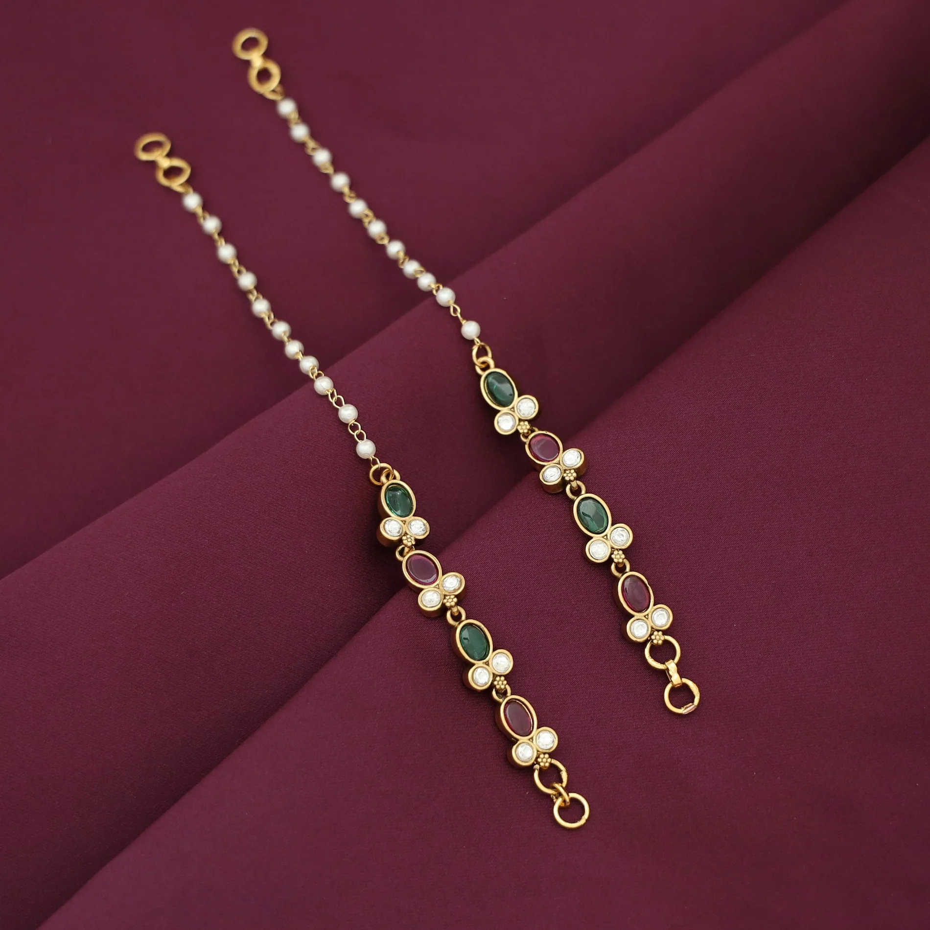 Ridansha Oval Kemp Stone Pearl Ear Chain - Image 2