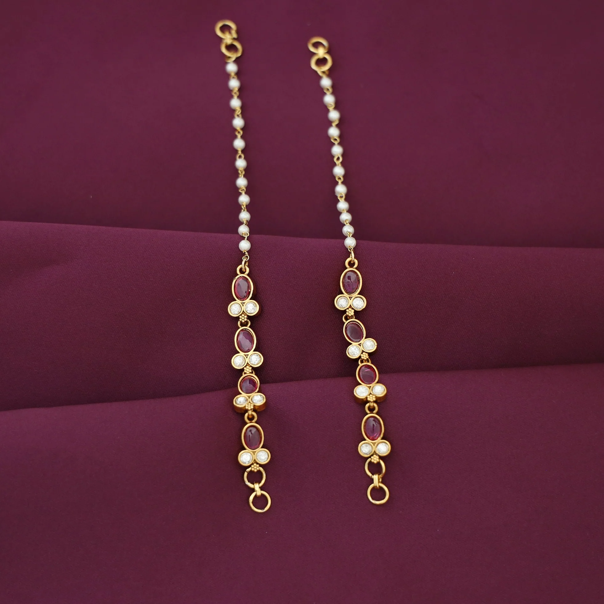 Ridansha Oval Kemp Stone Pearl Ear Chain - Image 3