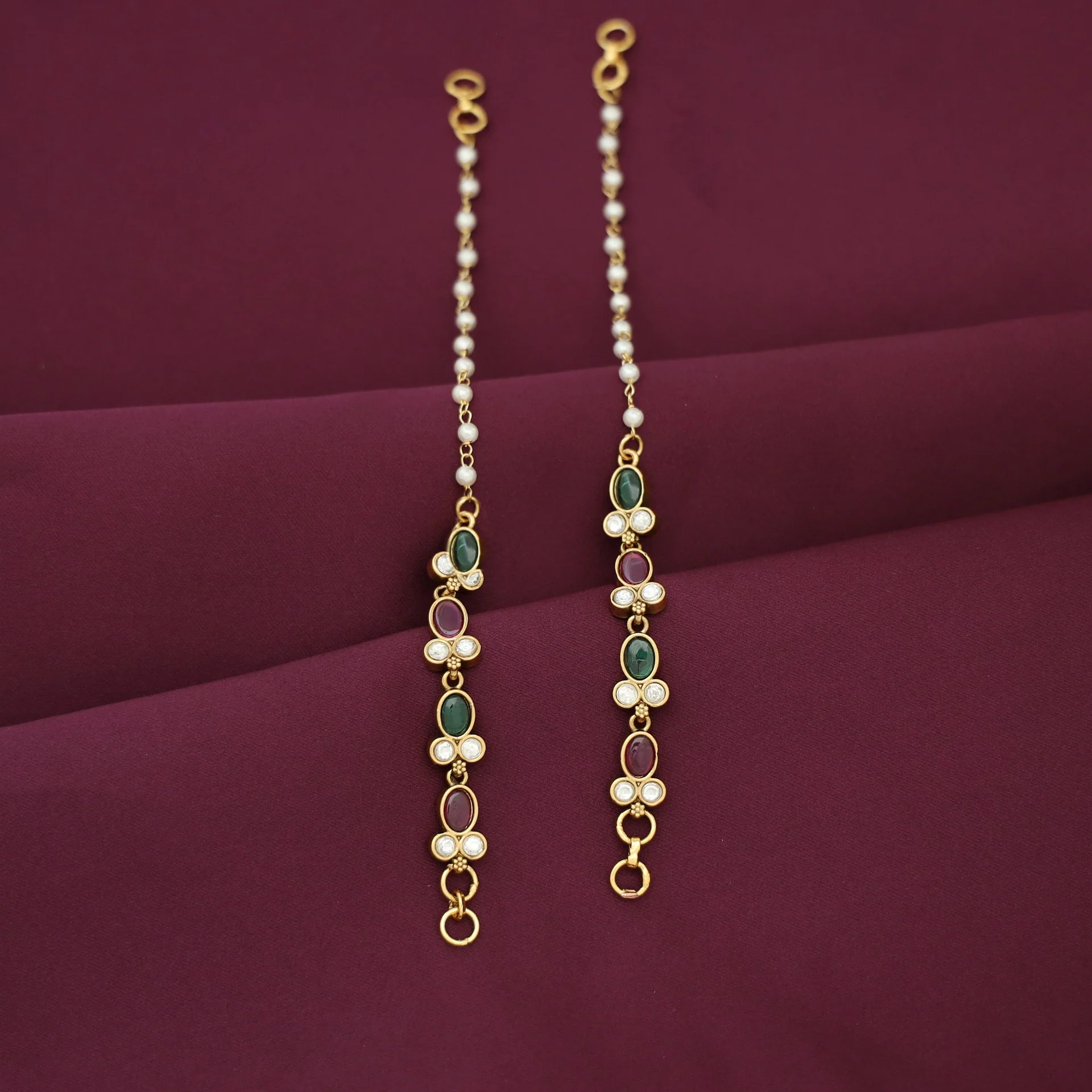 Ridansha Oval Kemp Stone Pearl Ear Chain - Image 4