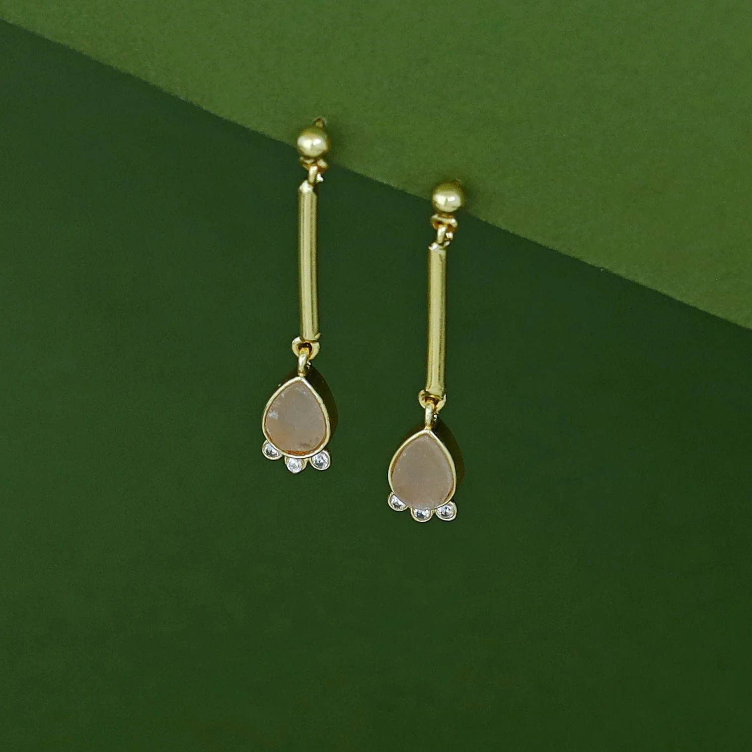 Riddhima Golden Stick Raw Stone Drop Earring - Image 5