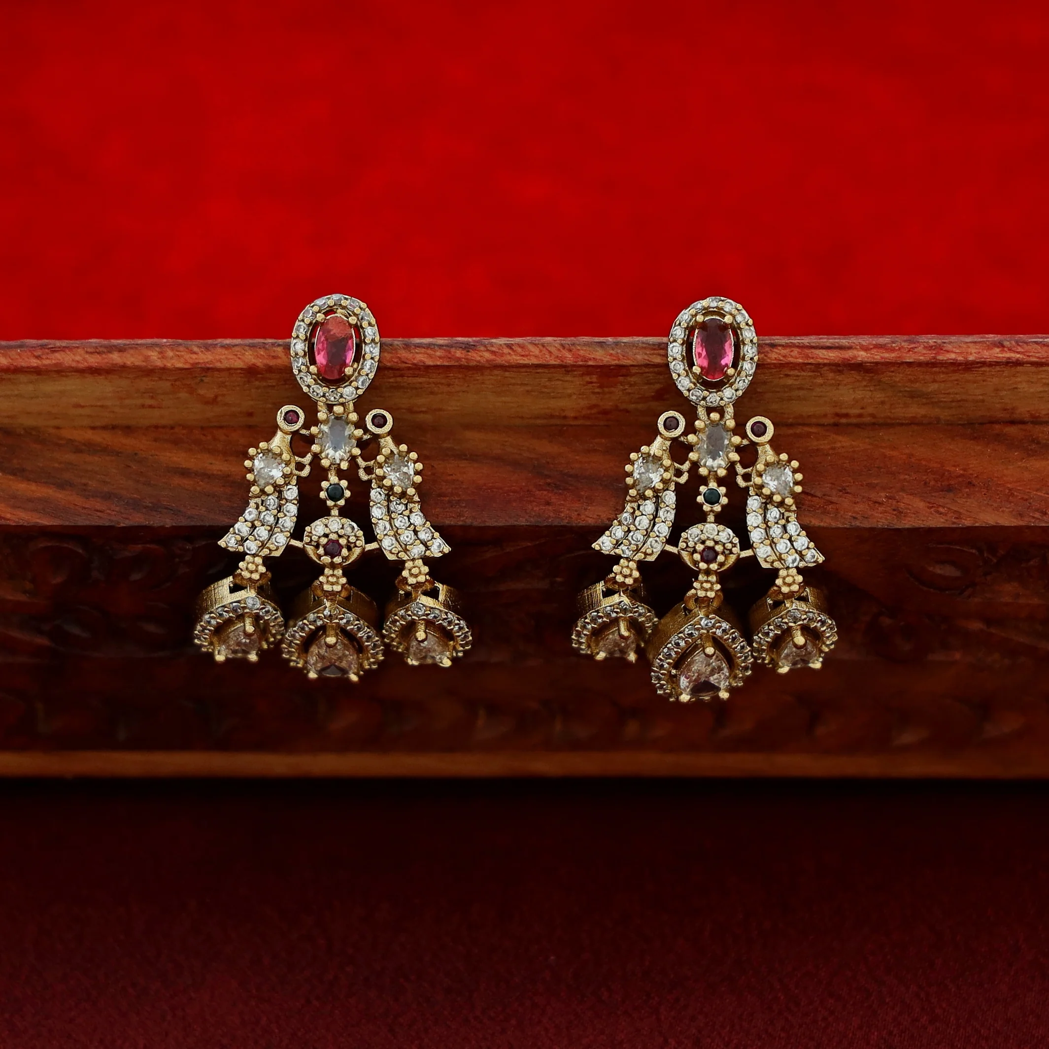 Riddhisha AD Stone Stiff Wing Neckpiece With Earring - Image 6