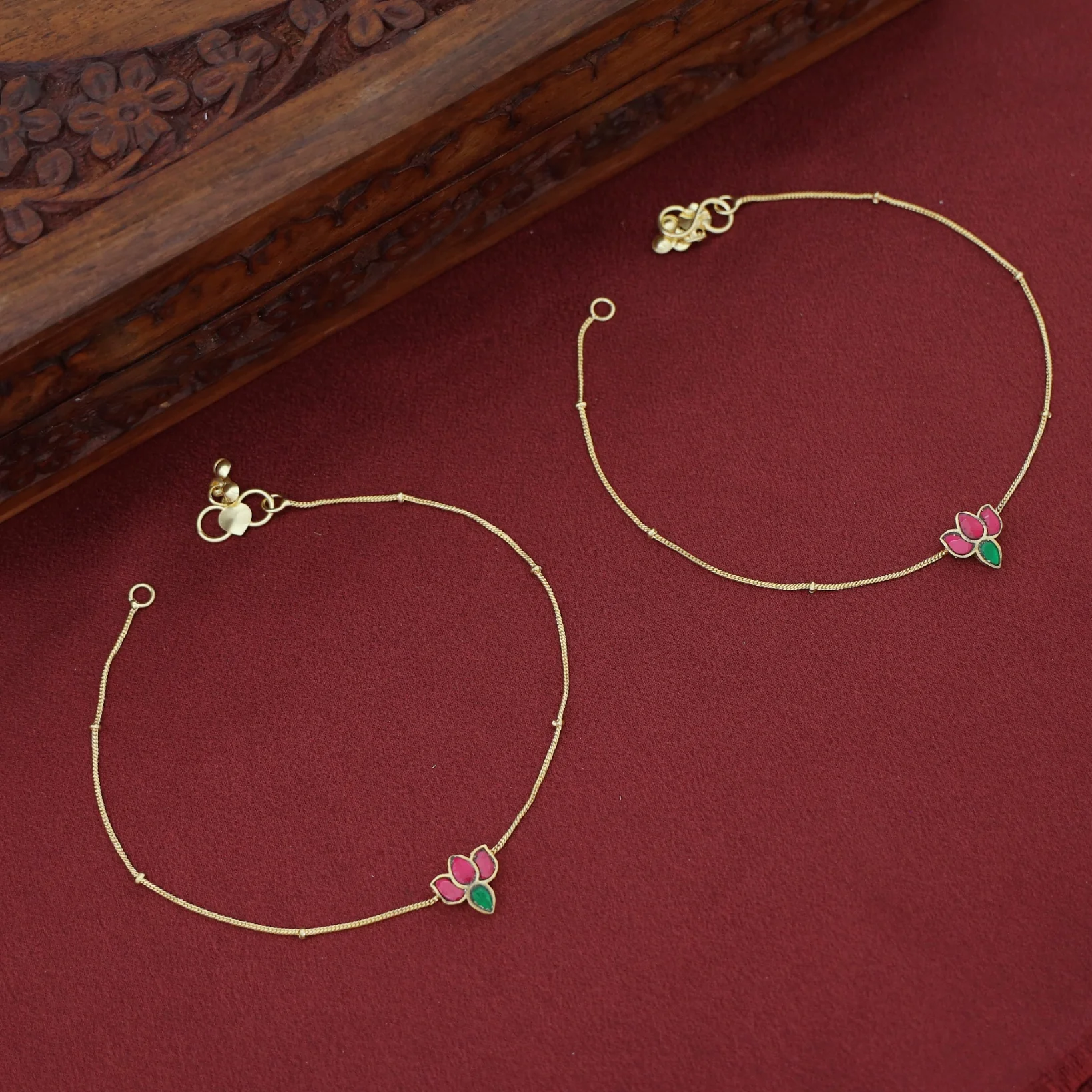 Ridha Lotus Jadau Kundan Anklet - Image 2