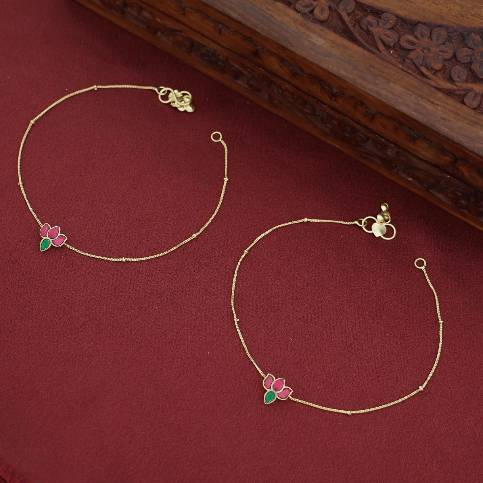 Ridha Lotus Jadau Kundan Anklet - Image 3